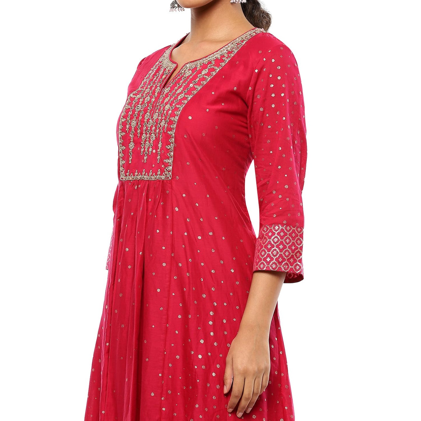 BIBA Women Cotton Printed Kurta Sets (SKDAPSARA9953AW24FUS_Fuchsia, Large