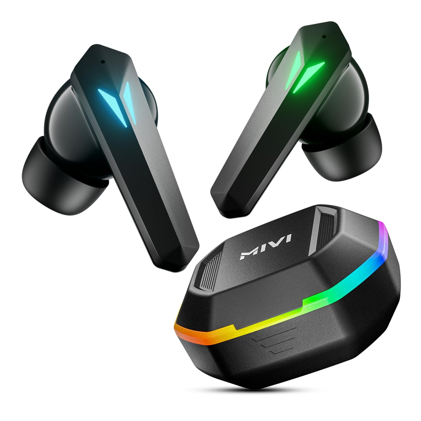 Mivi Commando X7 [Just Launched] Gaming in Ear Earbuds: 35ms Low Latency, Aurora Lights, Dual RGB,13mm Bass Drivers, 50Hrs Playtime,Type C, AI ENC, Made in India Ear buds Wireless Bluetooth Gaming TWS