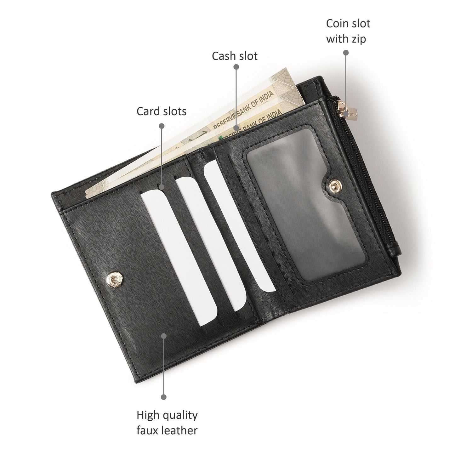 Fastrack Women's Two-Fold Wallet | Multiple Card Slots, Cash Slots, Zip Coin Pocket | Compact & Organized | 6 Months Warranty