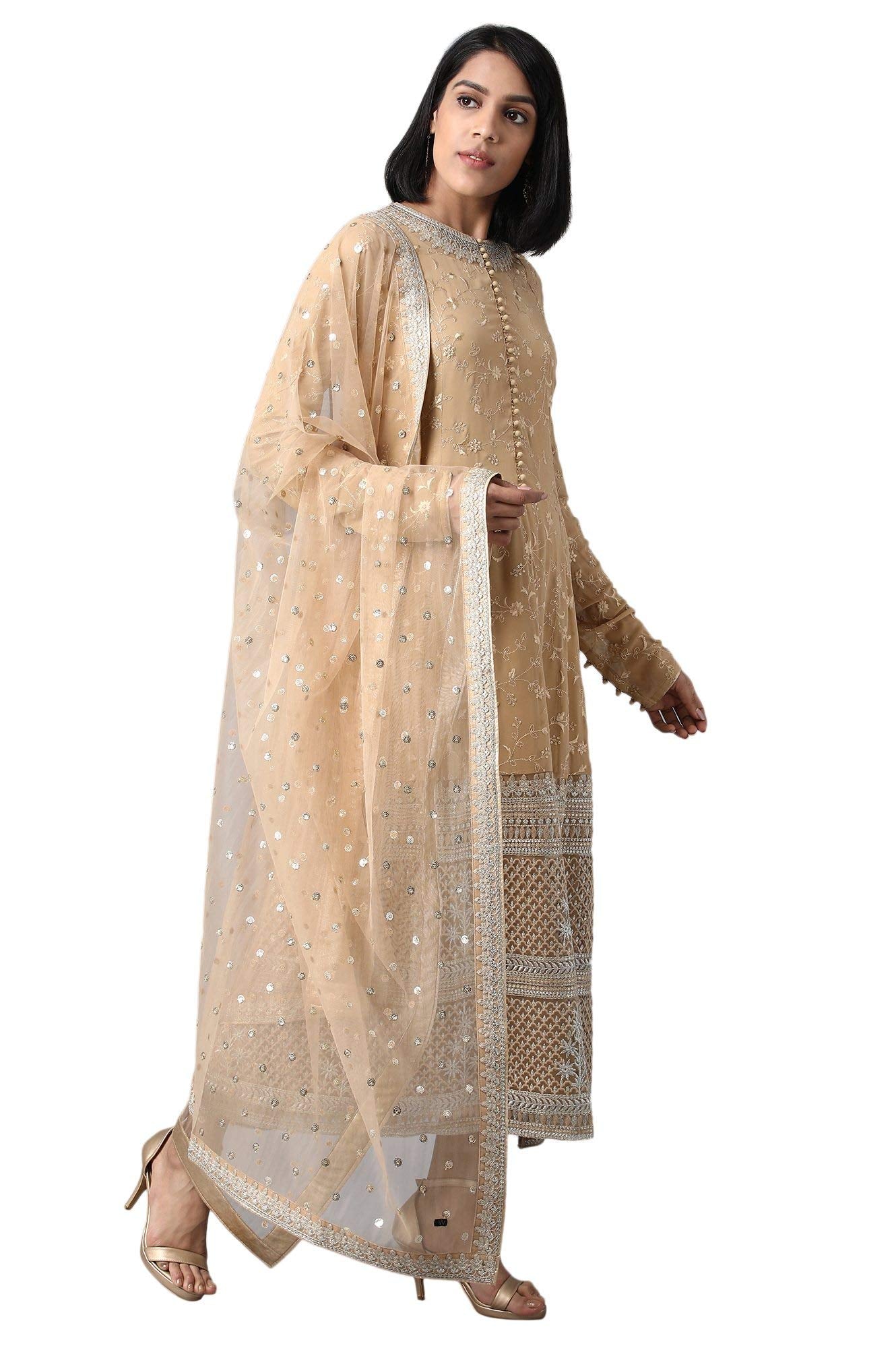 W for Woman Women's Cotton Salwar Suit Set (20FESP10206-310393_Beige_12 (Large))