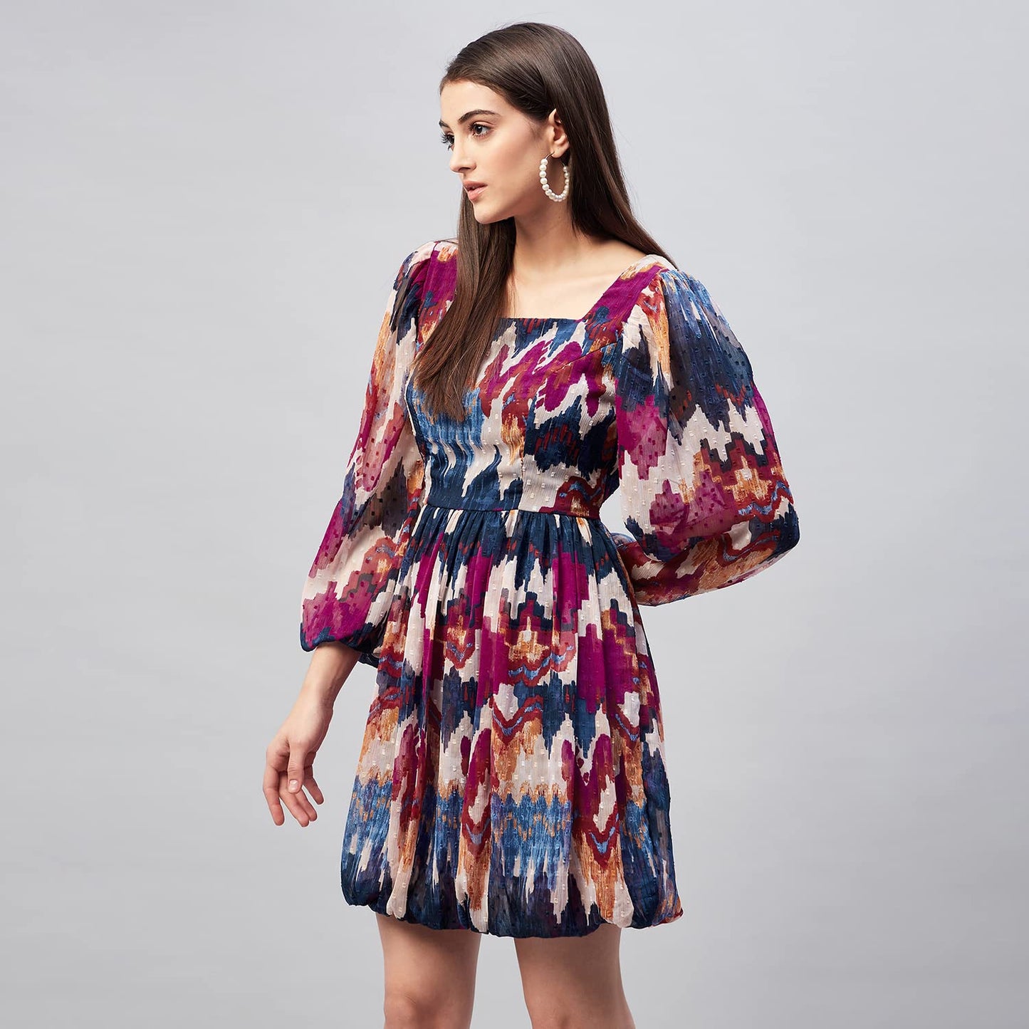 Carlton London Women's Chiffon Fit and Flare Above The Knee Dress (CL656A_Multi_XS) Multicolour