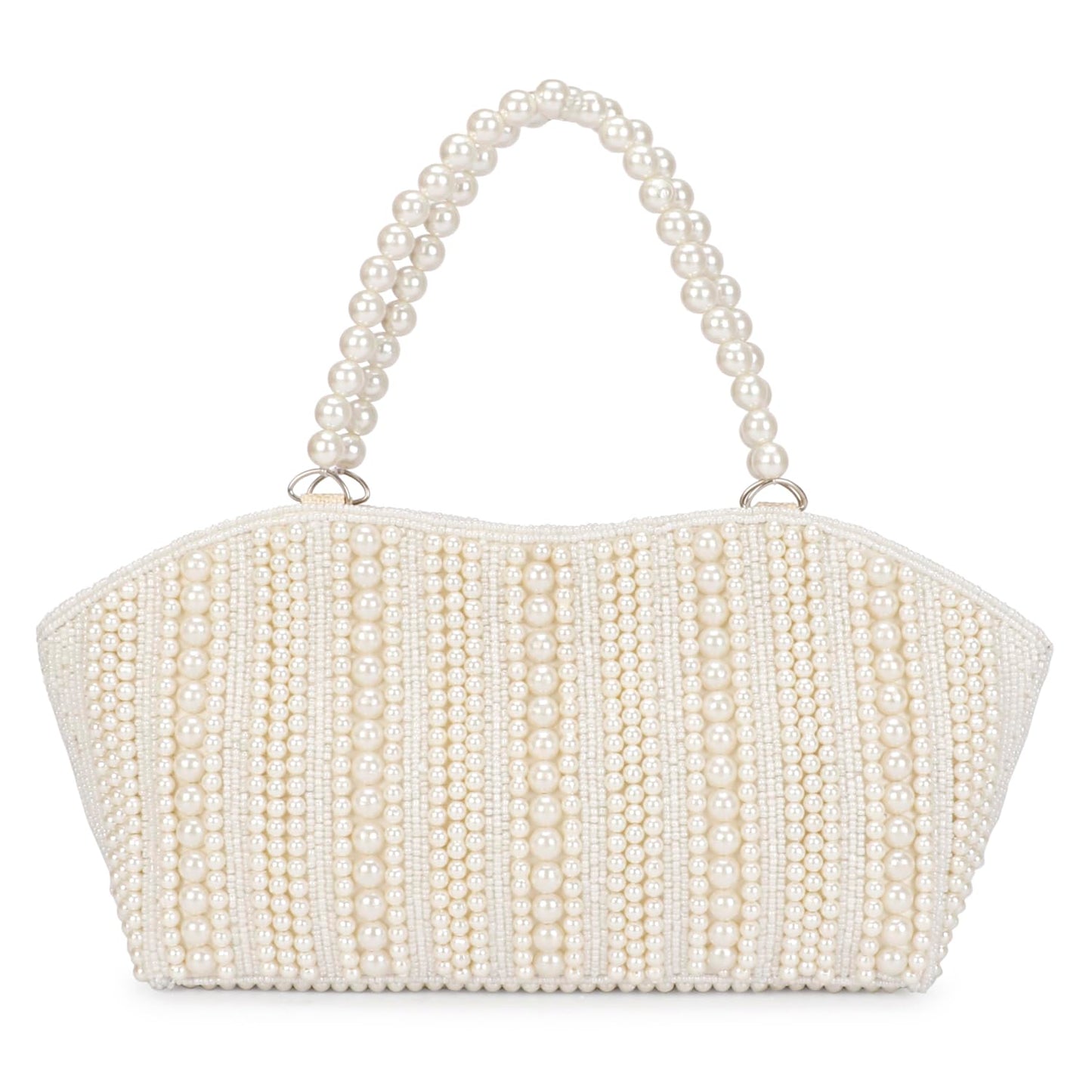 LONGING TO BUY Women Pearl Tote Clutch For Wedding & Eangement (White)