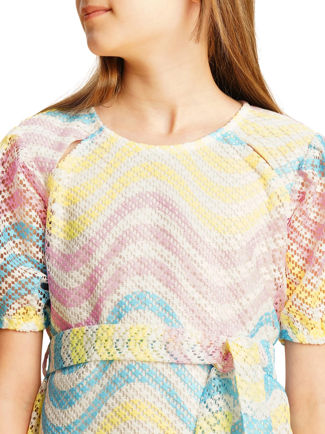 VERO MODA Girls A-Line Multicolor Dress with Belt