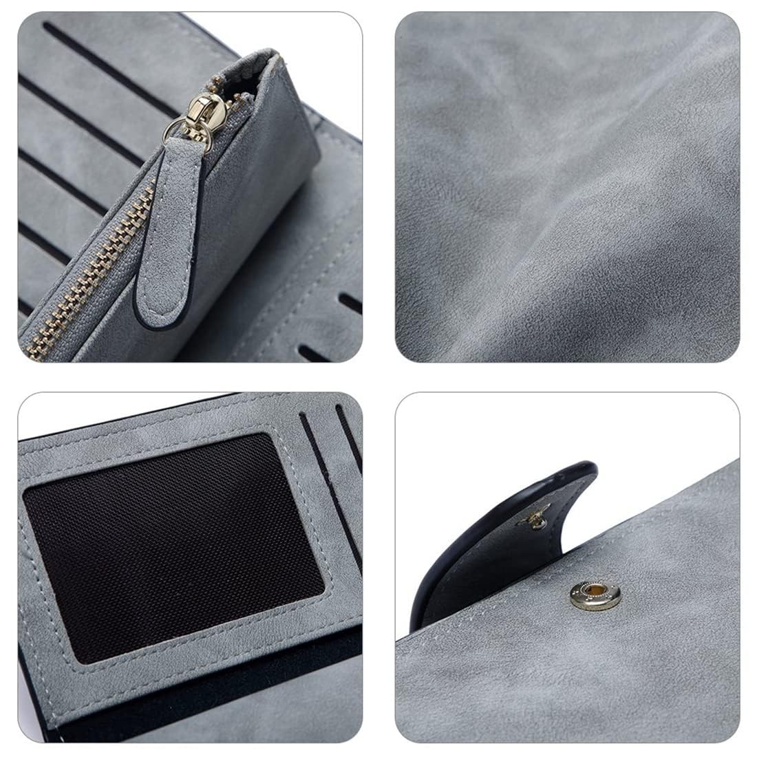 Cannagenix Wallet Women Tri-fold Design Soft Leather Material Clutches Coin, Cash Card Holder Small Purse for Women with Improved Zipper (Grey - Small)