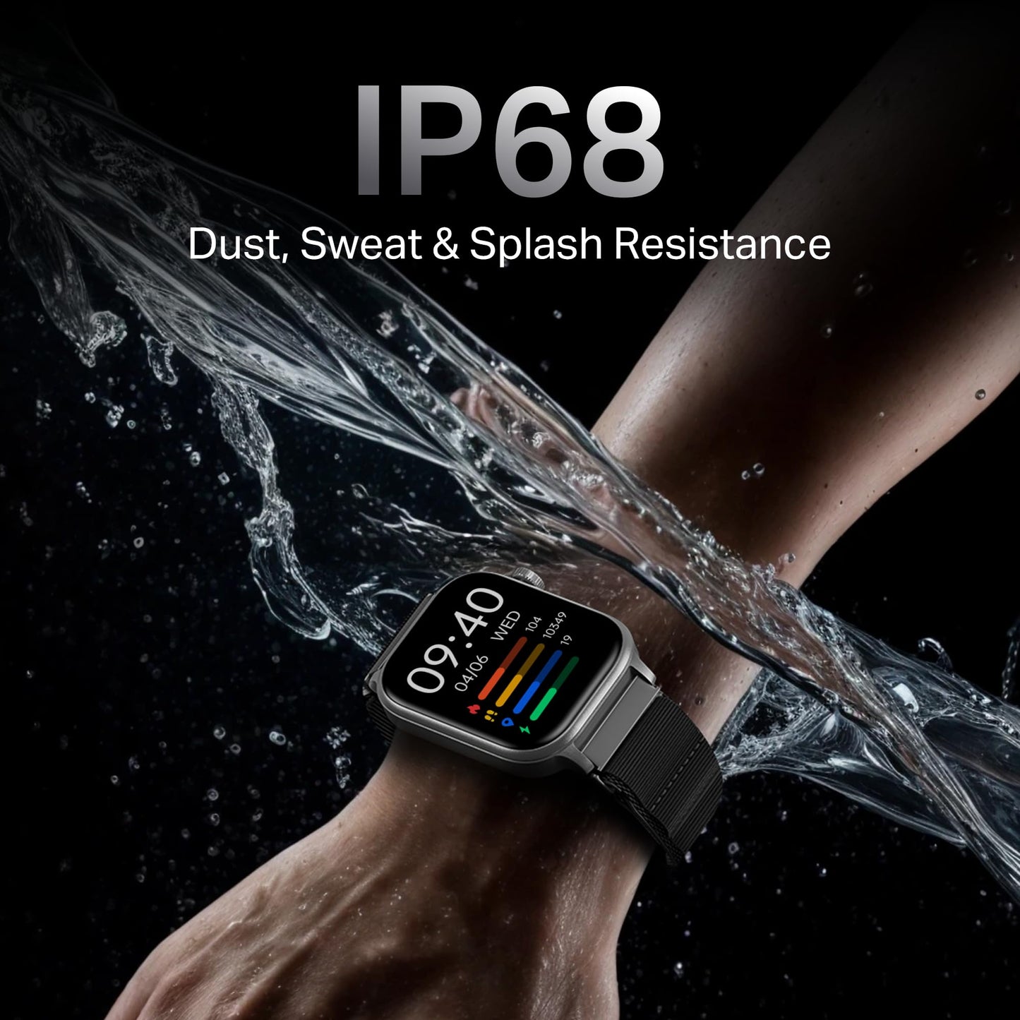 Boat Storm Infinity Plus Smartwatch with 20 Days Battery, ASAP™ Charge, 4.97 cm HD Display, Functional Crown, Multiple Sports Modes, BT Calling, SOS, IP68, Heart Rate & SpO2 Monitor (Sports Black)