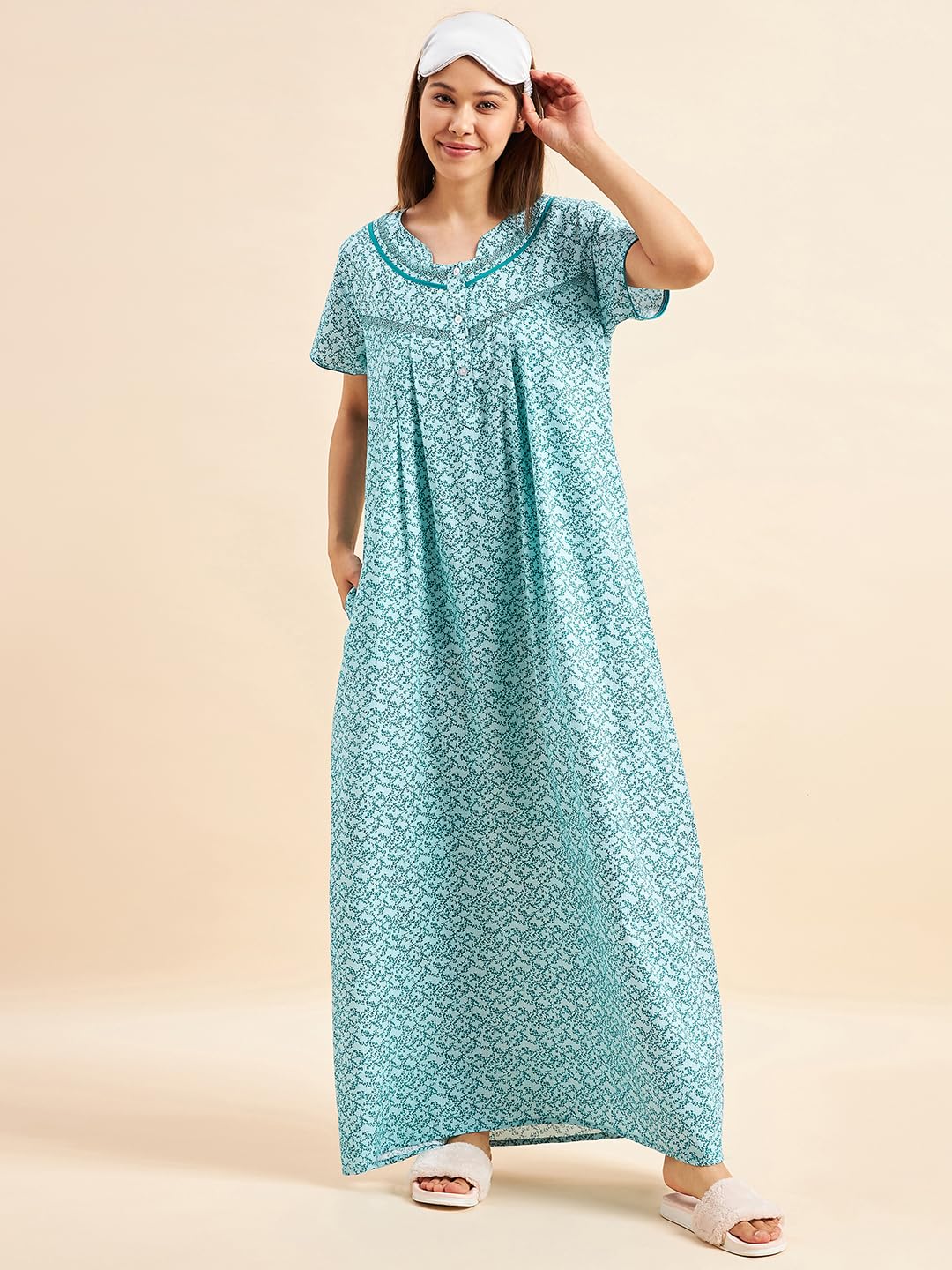 Sweet Dreams Women Printed Night Dress Mint