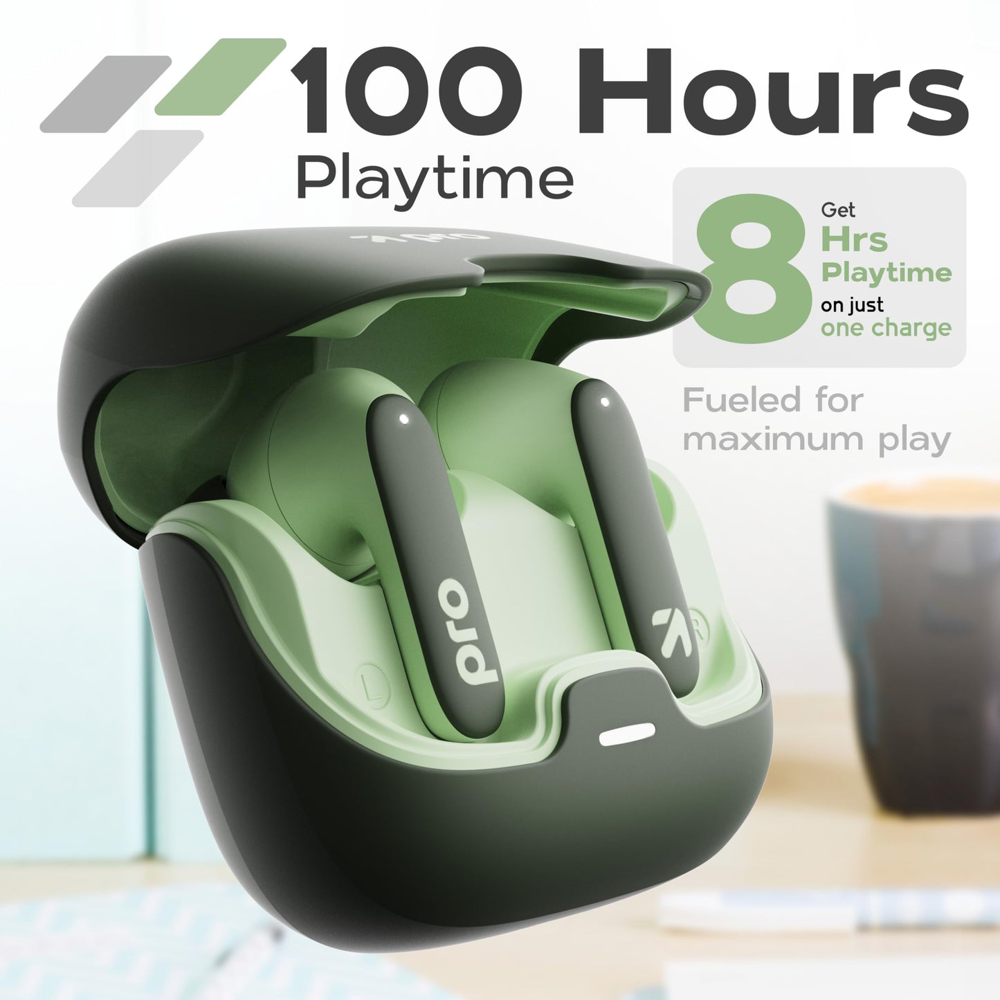 GOBOULT Z40 Pro with 100H Playtime, Zen Quad Mic ENC, 45ms Low Latency Gaming, Premium Rubber Grip Case, 13mm Bass Drivers, Bluetooth 5.3, TWS Truly Wireless in Ear Earbuds (Jungle)