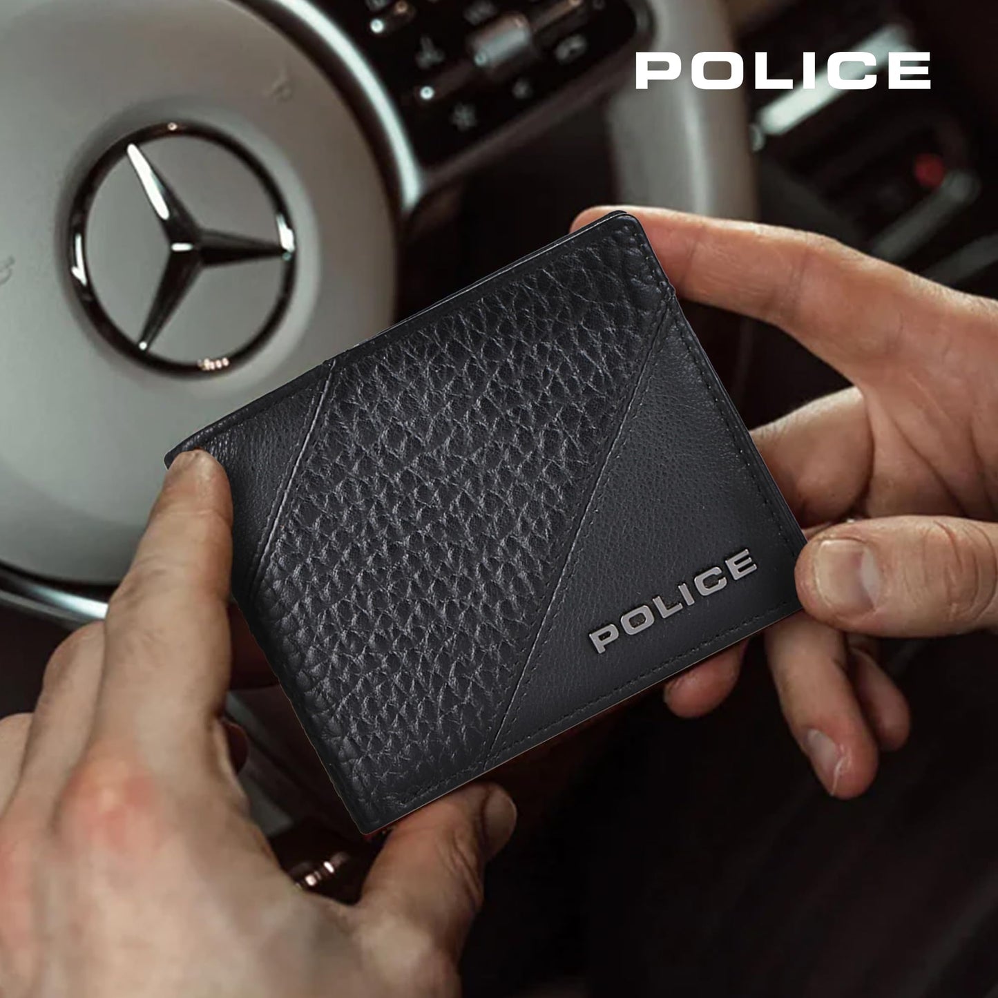 Police Jumbo Men's Slim Wallet | Leather Purse with 8 Card Slot, 2 Currency Compartment, 2 Slip-in Pockets -Black | Premium Design with Lagendary Style