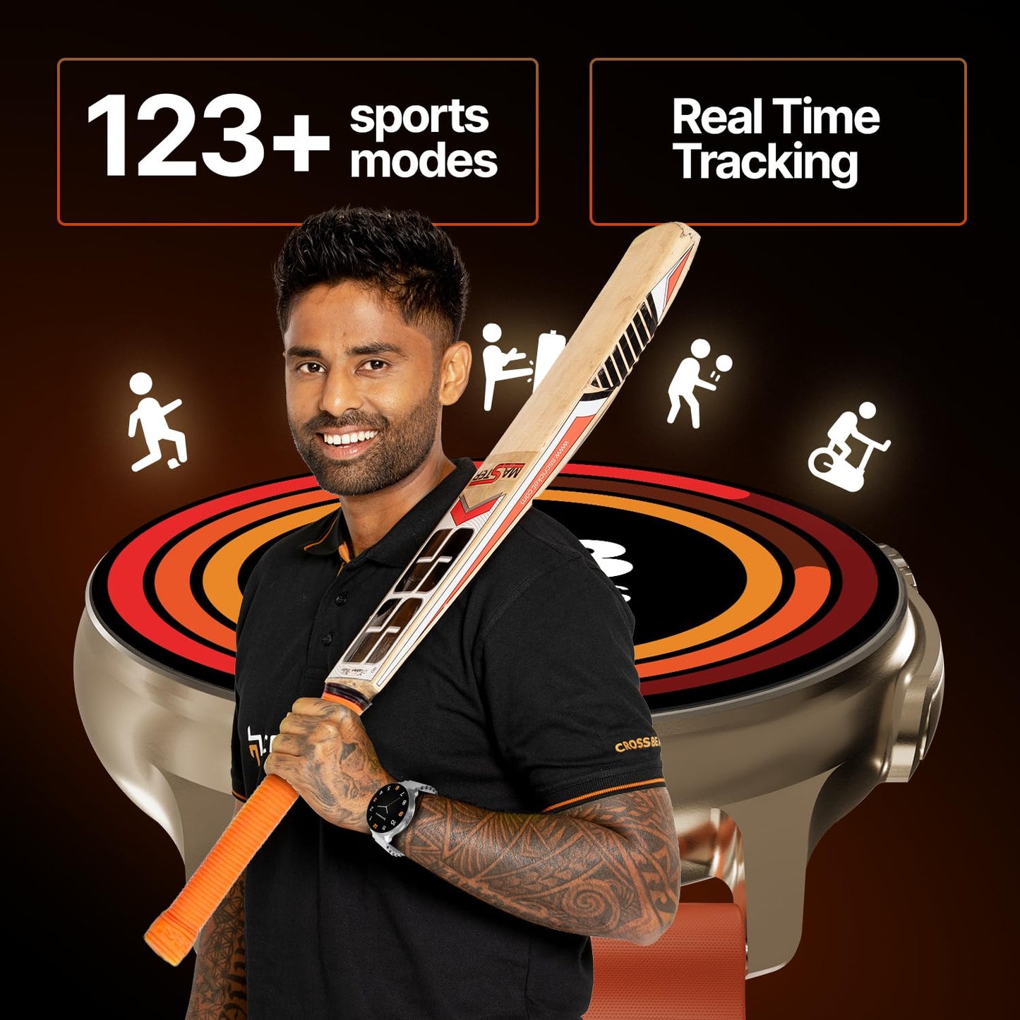 (Refurbished) CrossBeats Aura Round 1.46" Super AMOLED Smart Watch, Always On, Advanced AI ENC Bluetooth Calling, in-Built Games, Fast Charge, Rotating Crown, 123+ Sports Modes, 454 × 454 Pixel (Gold,Orange)