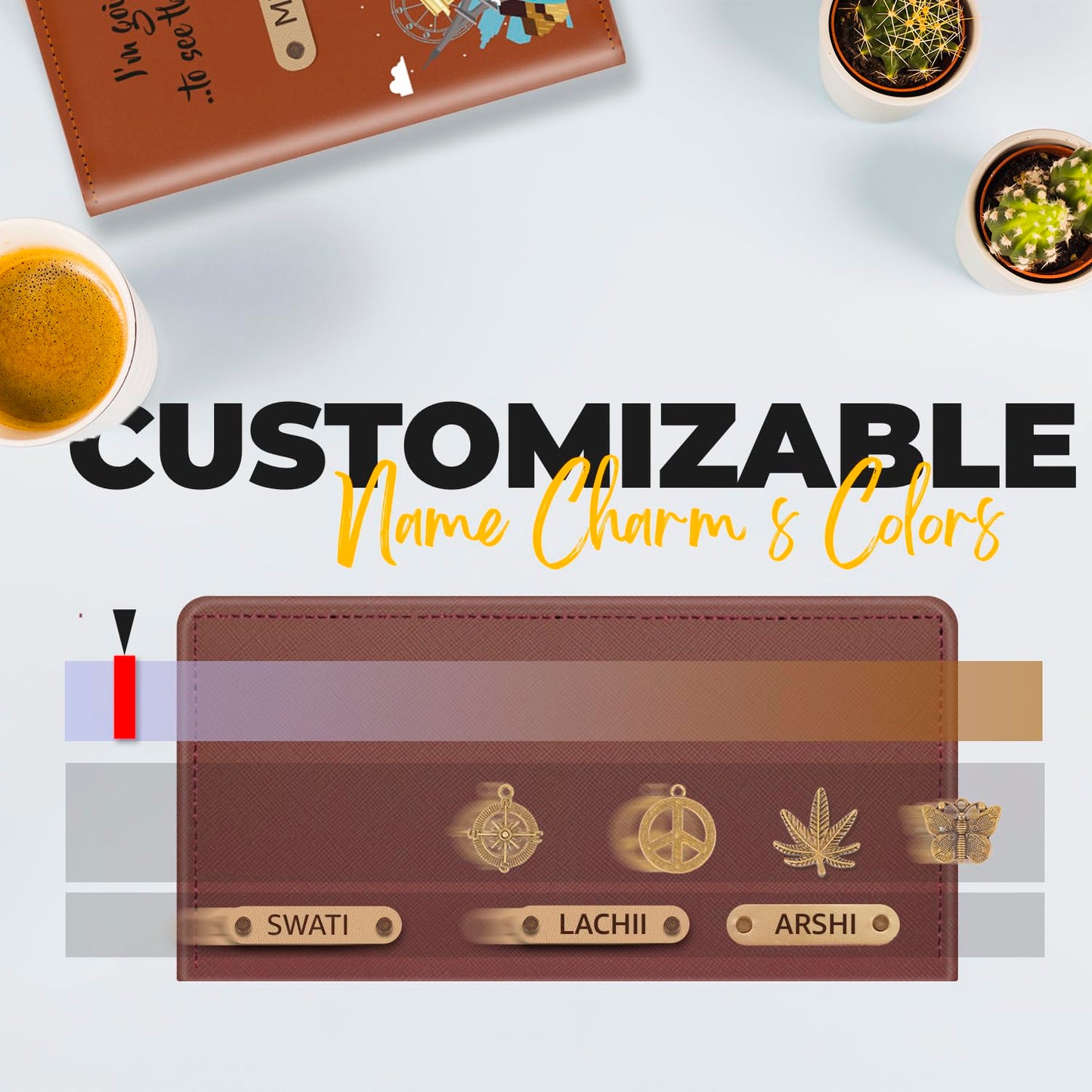 Mekhush Personalised Vegan Leather Ladies Wallet – Customised with Name & Charm, Stylish Mini & Long Design Options, Ideal Gift for Women (Long Wallet)