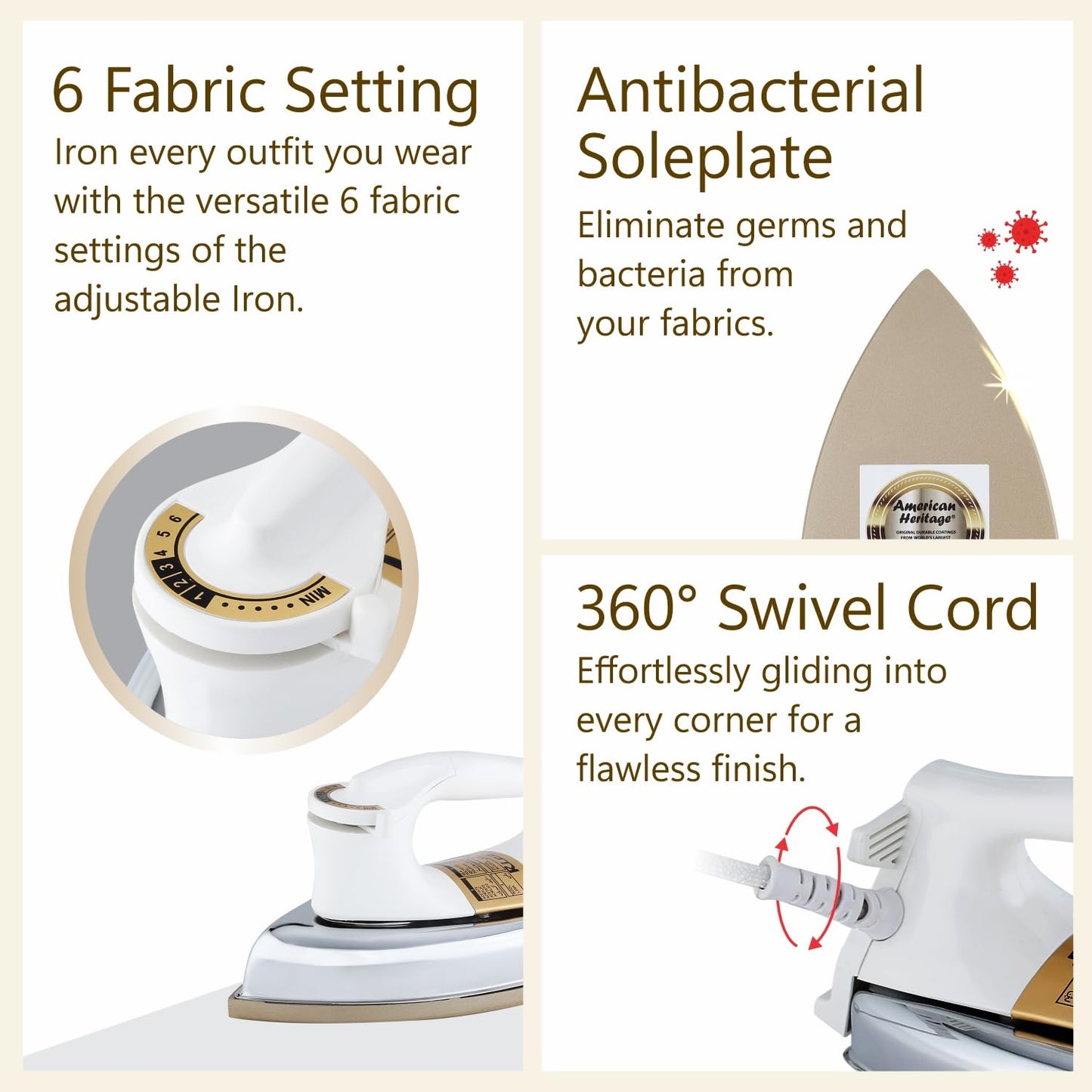 Rico 1000W 2KG Heavy Weight Dry Iron With 2 Years Replacement Warranty | Japanese Quick Heat Technology with Advance Sole Plate Iron Press | Shock Proof Iron Box for Clothes | Made In India - AI13