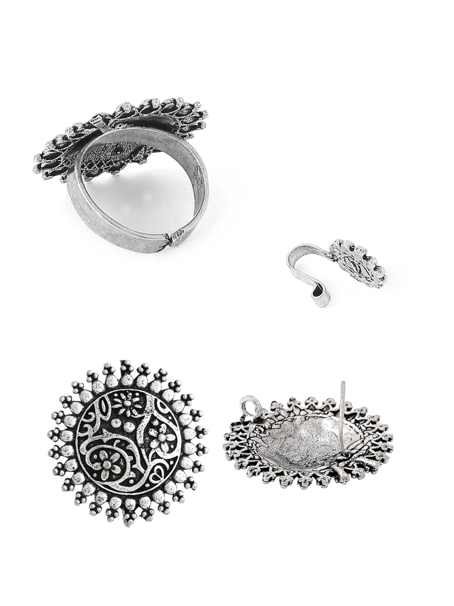 Yellow Chimes Oxidised Necklace Set For Women And Girls German Silver Oxidised Designed Ethnic Jewellery Choker Necklace Set For Women And Girls