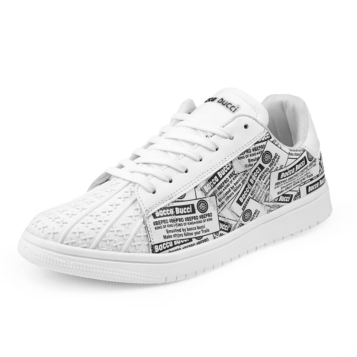 Bacca Bucci Mens Distinct Low-Top Flat White Sneakers Or Casual Shoe With Memory Cushion Footbed For All Day Wear | Model Name: Raven- White, Size Uk7