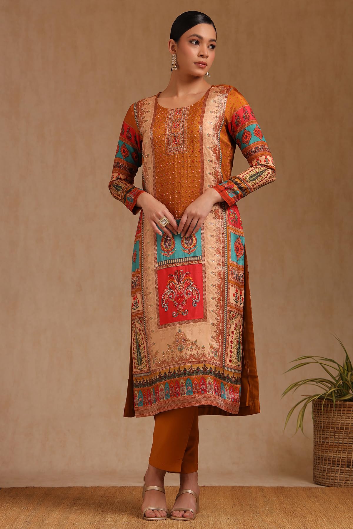 Soch Womens Viscose Ethnic Motif Suit Set With Beads And Stones