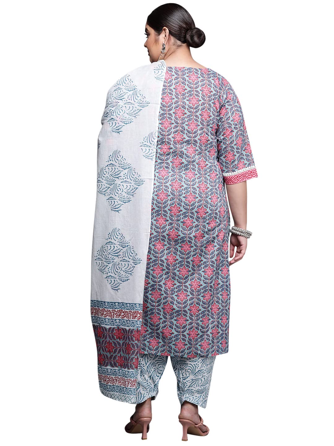 Extra Love by Libas Blue Printed Cotton Straight Kurta Sets for Women