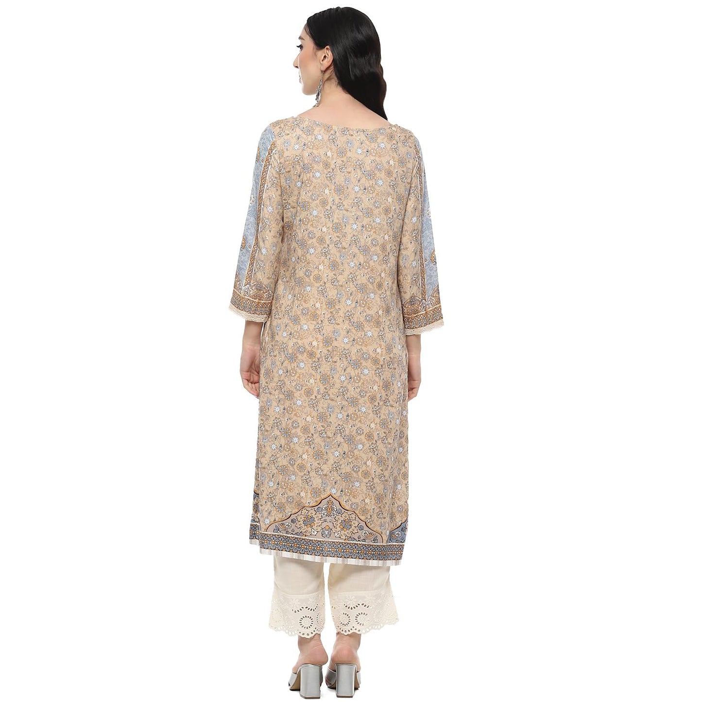 BIBA Regular Women Viscose Printed Kurta (RIBAYATCOLLECTION20148SS24BEG_Beige