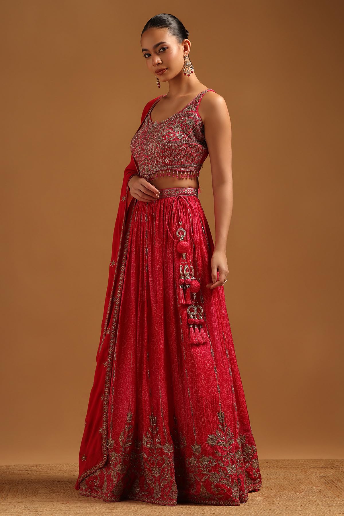 Soch Womens Fuchsia Chinon Embroidered Lehenga Choli Set With Stones And Sequins