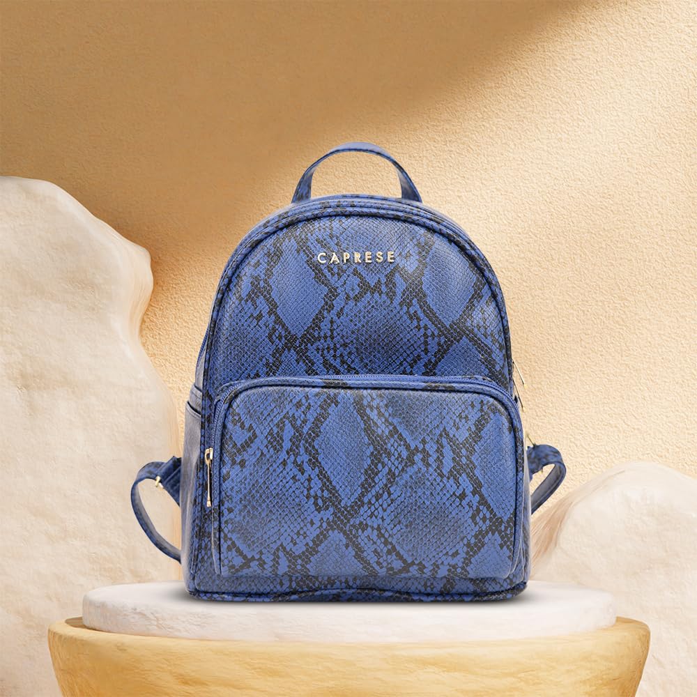 Caprese Draco Casual Backpack, Small | Fashion Backpack for Women with Adjustable Strap & Secure Zip Closure | Spacious, Versatile for Everyday Outings and Travel (Blue)