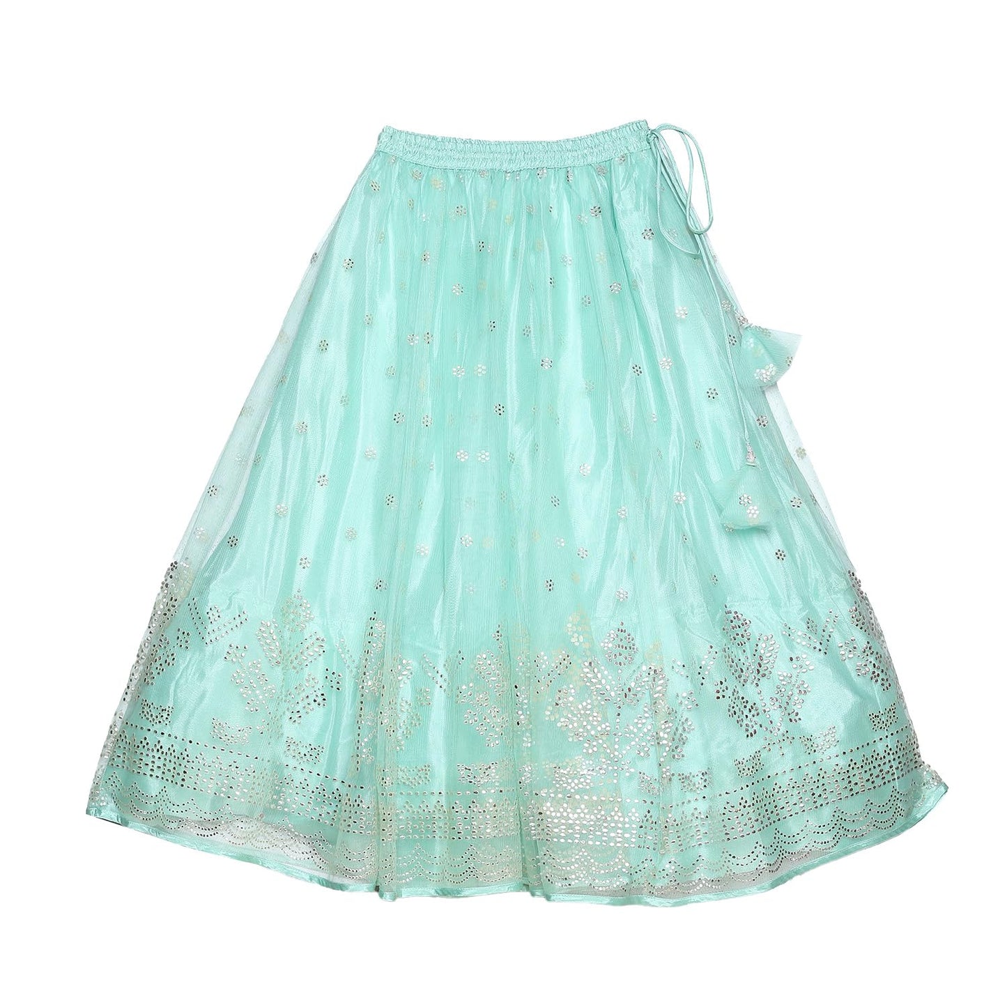 BIBA Girls Solid Polyester Blend Lehenga Set (KW5221_3_Green) (KW5221AW23MNT