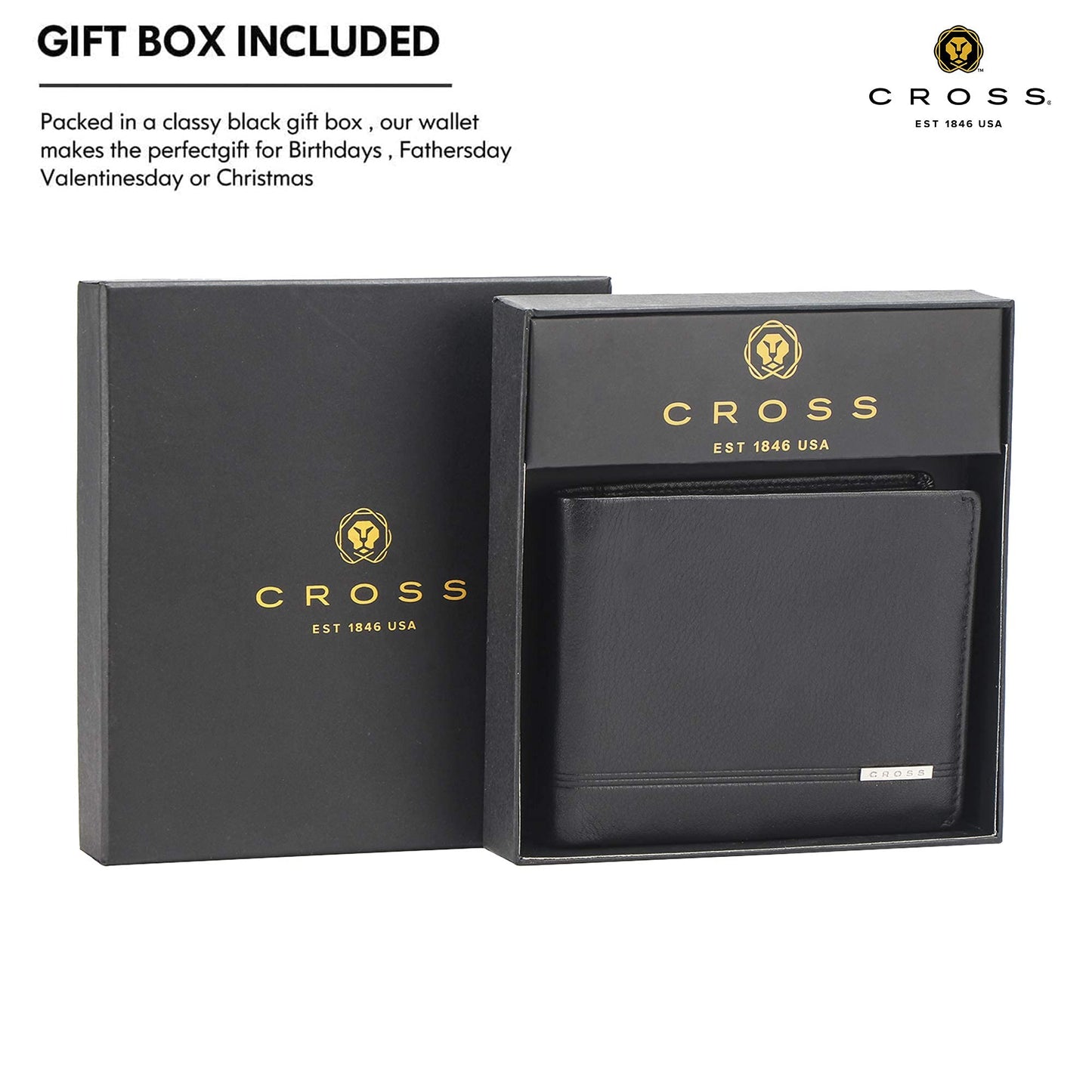 Cross Classic Century Branded Compact Wallets for Men Leather with Easy Compartment for Card - Black
