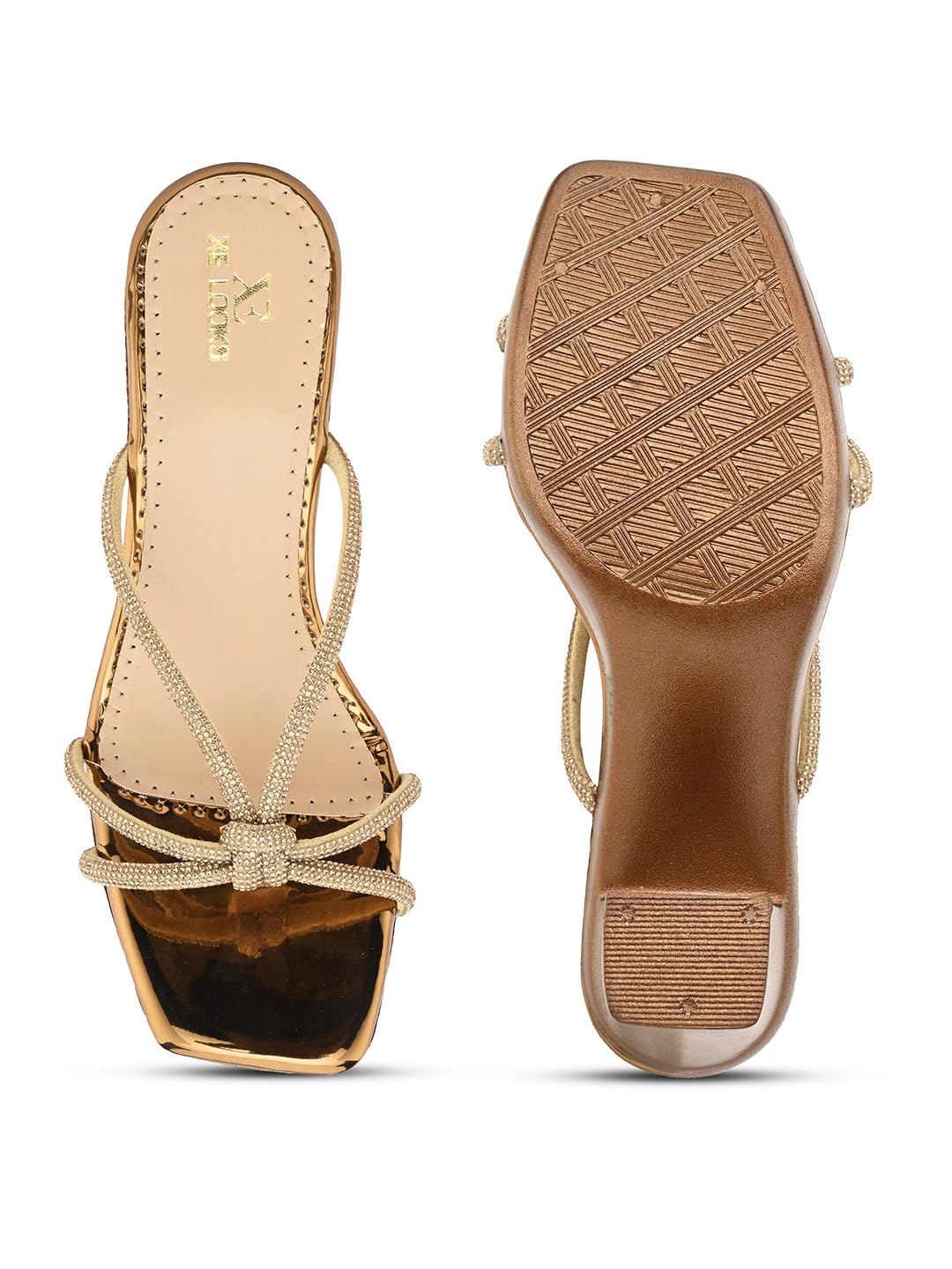 XE Looks Women's Copper Block Heels | Elegant Knotted Braided Straps | Stylish & Comfortable Heels | Fashionable Block Heels For Girls & Women