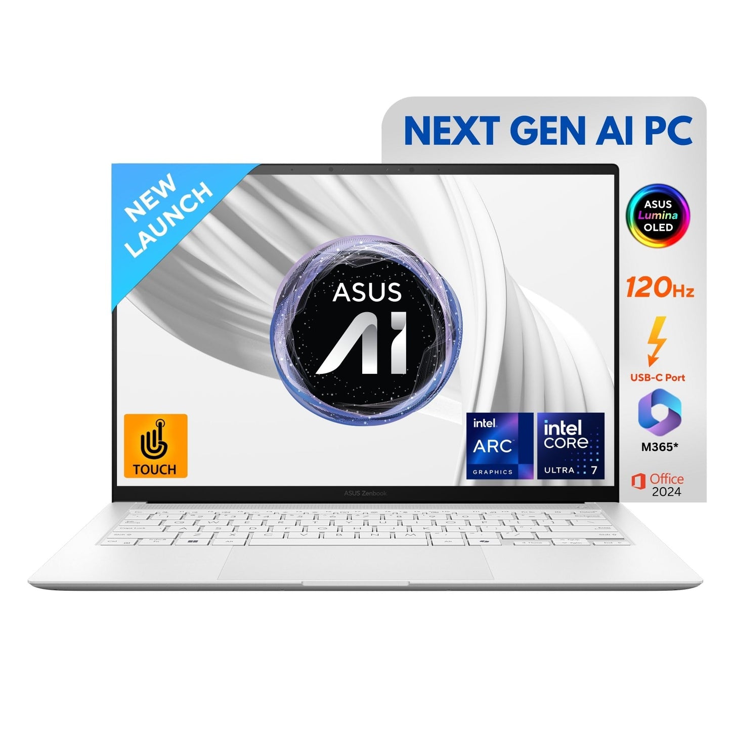 ASUS Zenbook S 14,Intel Core Ultra 7(Series 2),Copilot+ AI PC(Intel Arc iGPU/47TOPS/32GB/1TB/3K OLED Touchscreen/14/Windows 11/M365 Basic (1Year)*/Office Home 2024/White/1.20 kg) UX5406SA-PZ7762WS