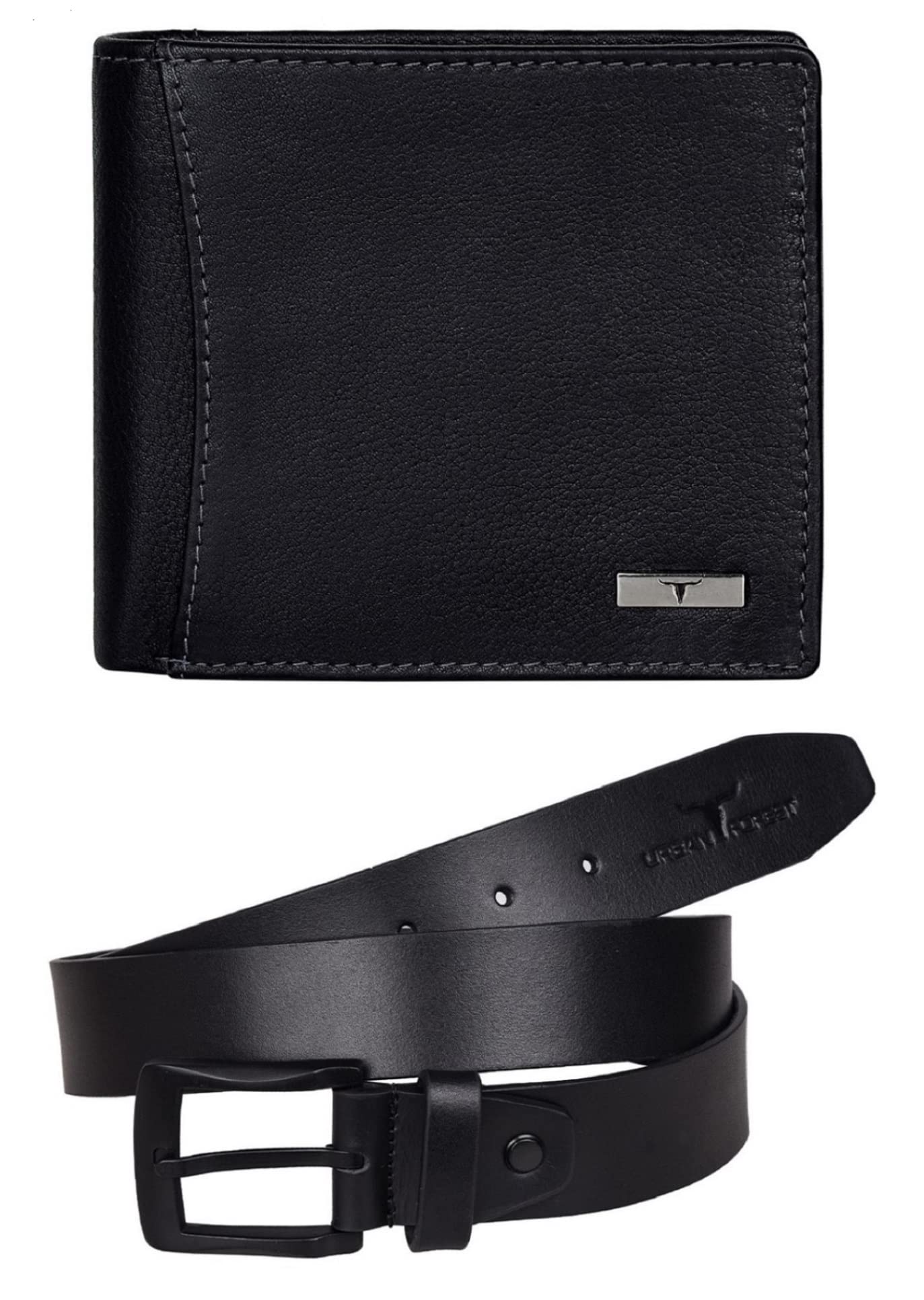 URBAN FOREST Brian Black Leather Wallet & Black Casual Belt Combo Gift Set for Men