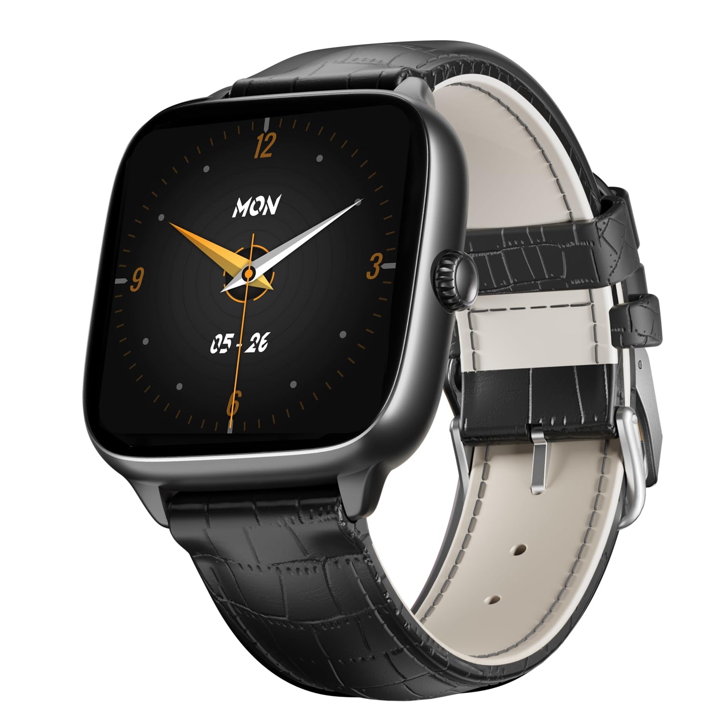 Boat Storm Verge, 1.72" (4.4 cm) Unisex Design, AuraVue Display with 20% Higher Brightness, Premium Metal Body, 80+ Sports Mode, Bluetooth Calling, Smart Watch for Men & Women (Black Leather)