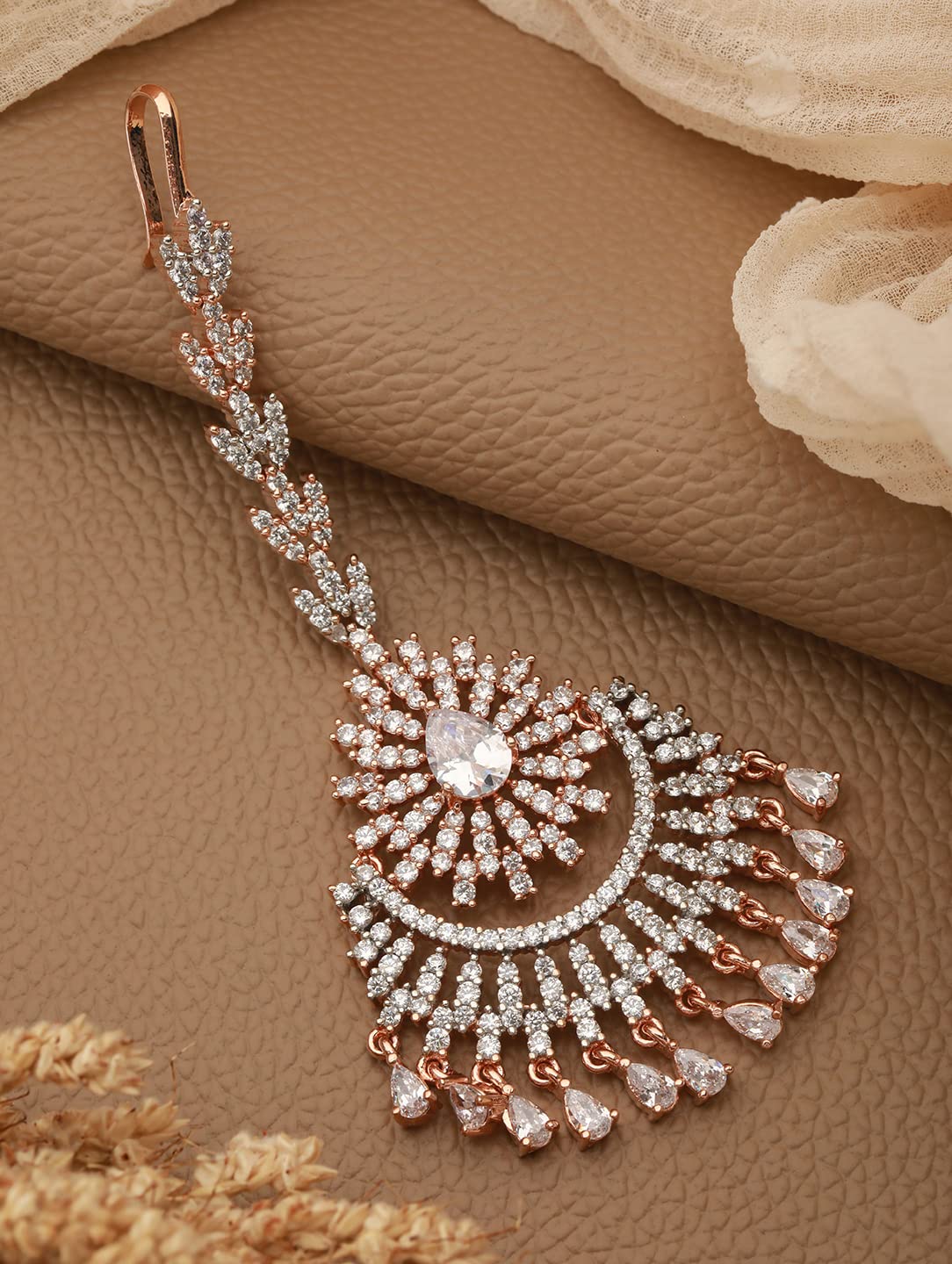 Saraf RS Jewellery-Rose AD studded Chandballi design Handcrafted Maang Tika
