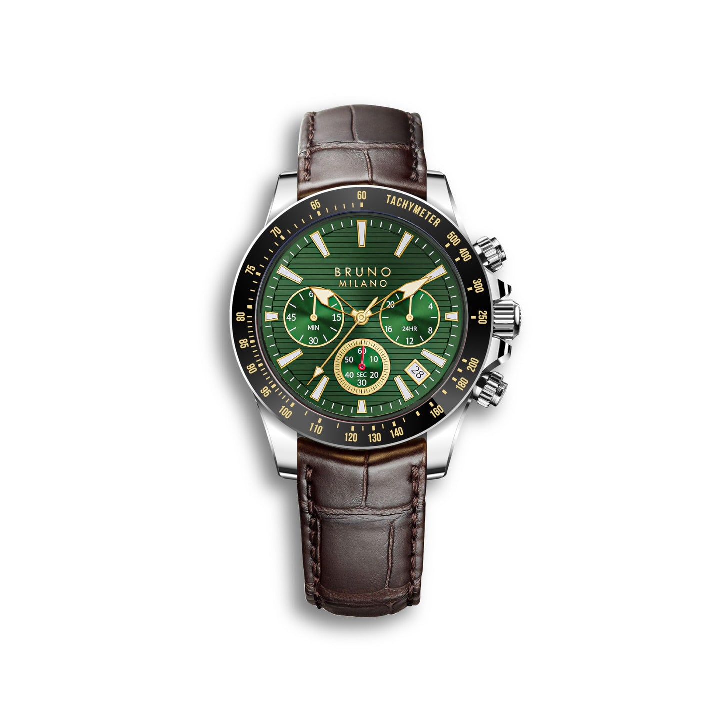 BRUNO MILANO Elegant Masterpiece Chronograph Movement with Croco Leather Band Watch for Men and Boys (Black)