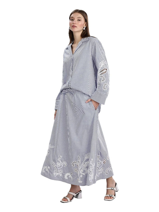 Relaxed Fit Striped Mid Rise Skirt