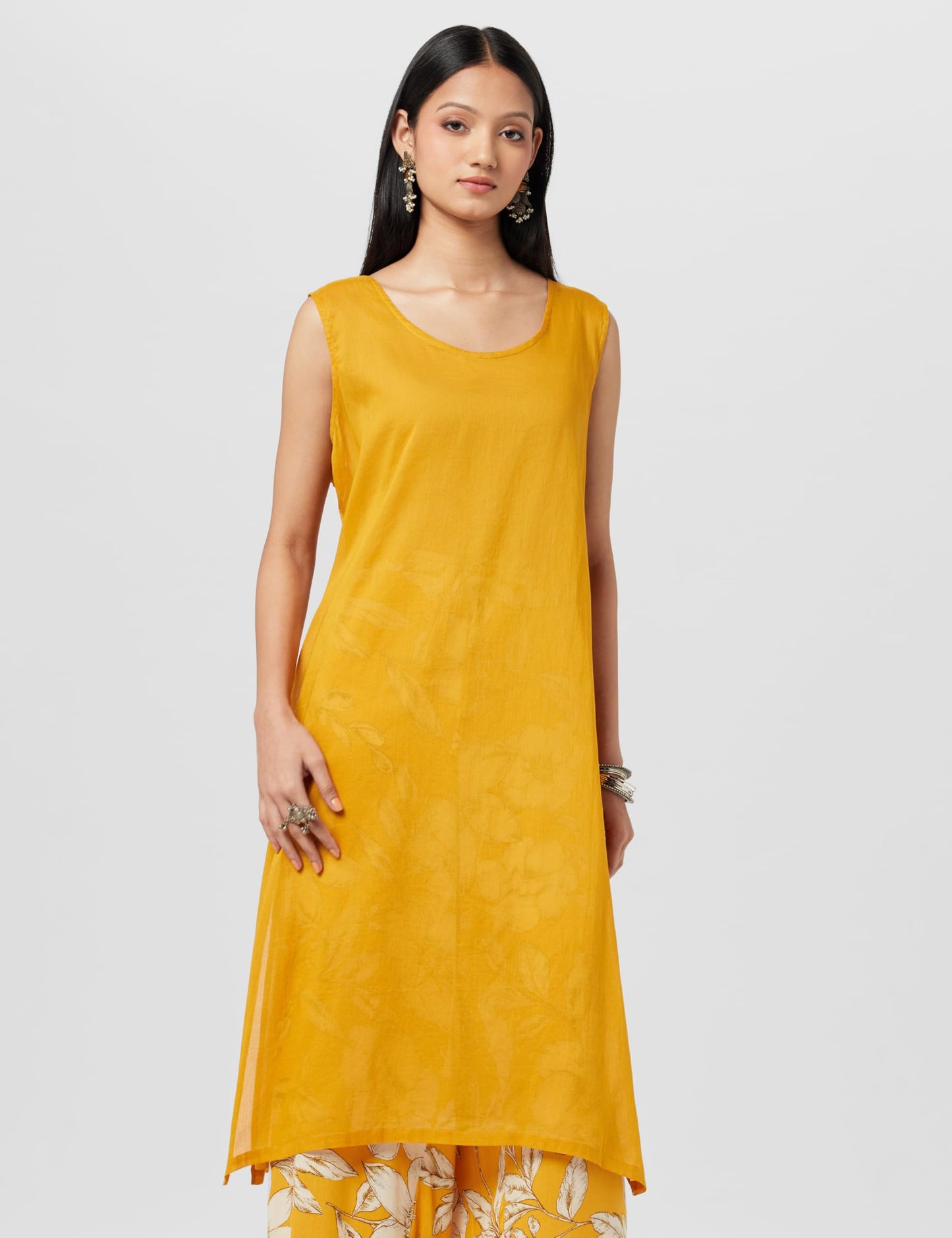 BIBA Women's Cotton Printed Straight Mix & Match (Whimsica2114_Yellow_32, Suit Set)