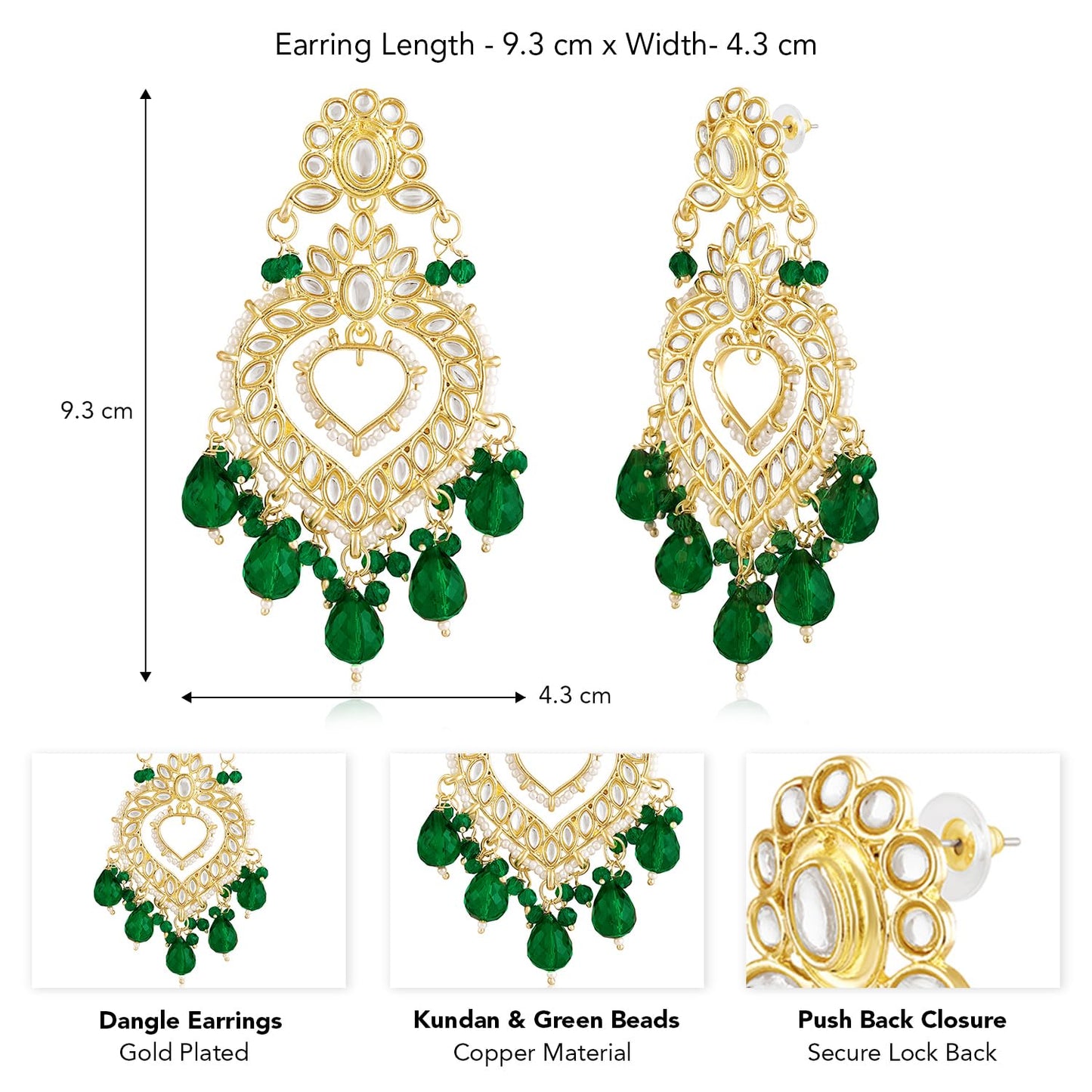 Peora Gold Plated Green Kundan & Beads Studded Dangle Earrings Ethnic Jewellery for Women & Girls