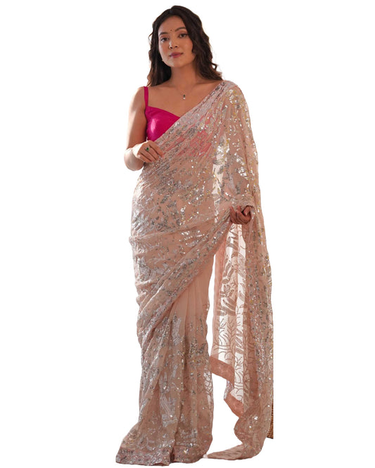 Panzora Women's Soft Georgette Embroidery Work Saree With Silk Blouse Piece