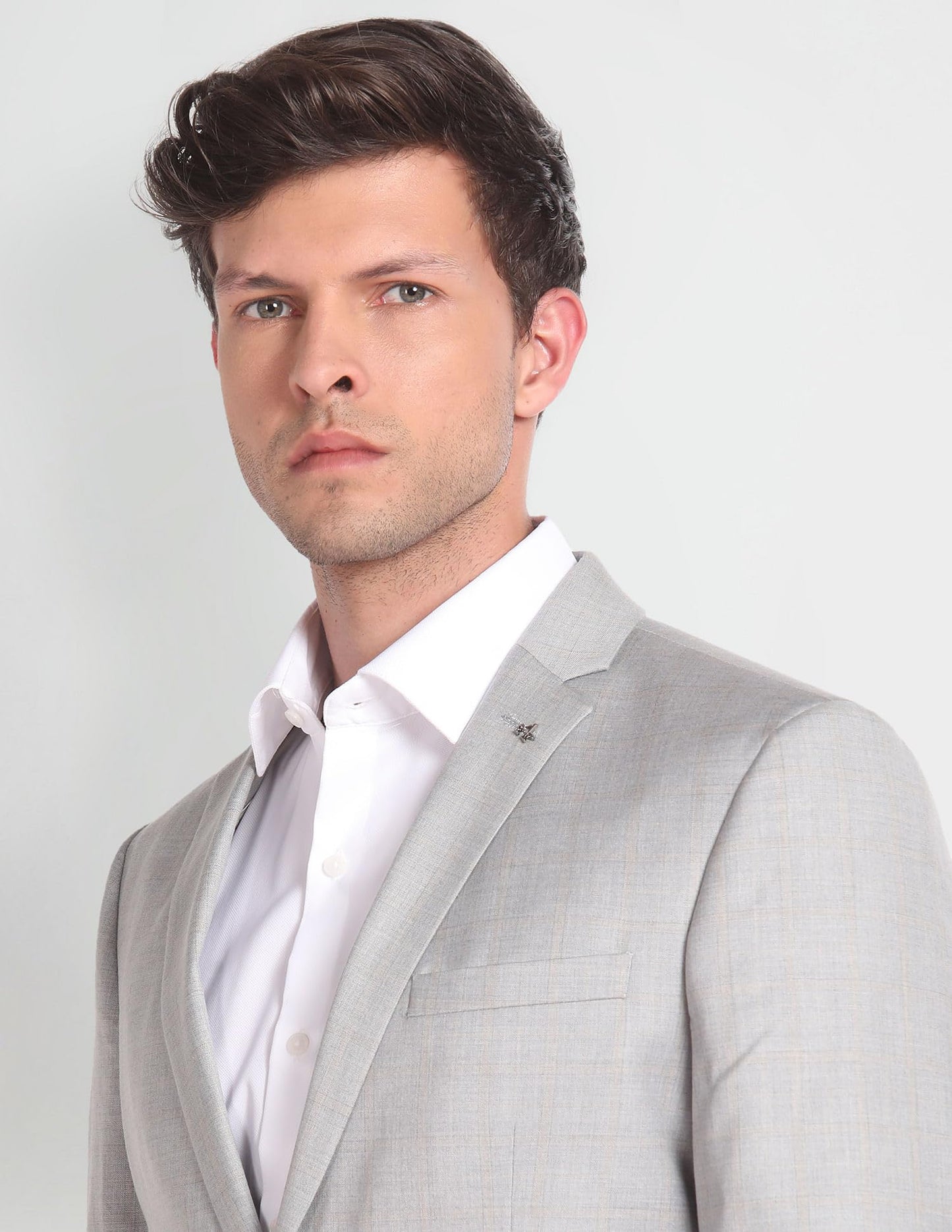 Arrow Men's Polyester Single Breasted Business Suit Pants Set (ARAGSU5590_Grey