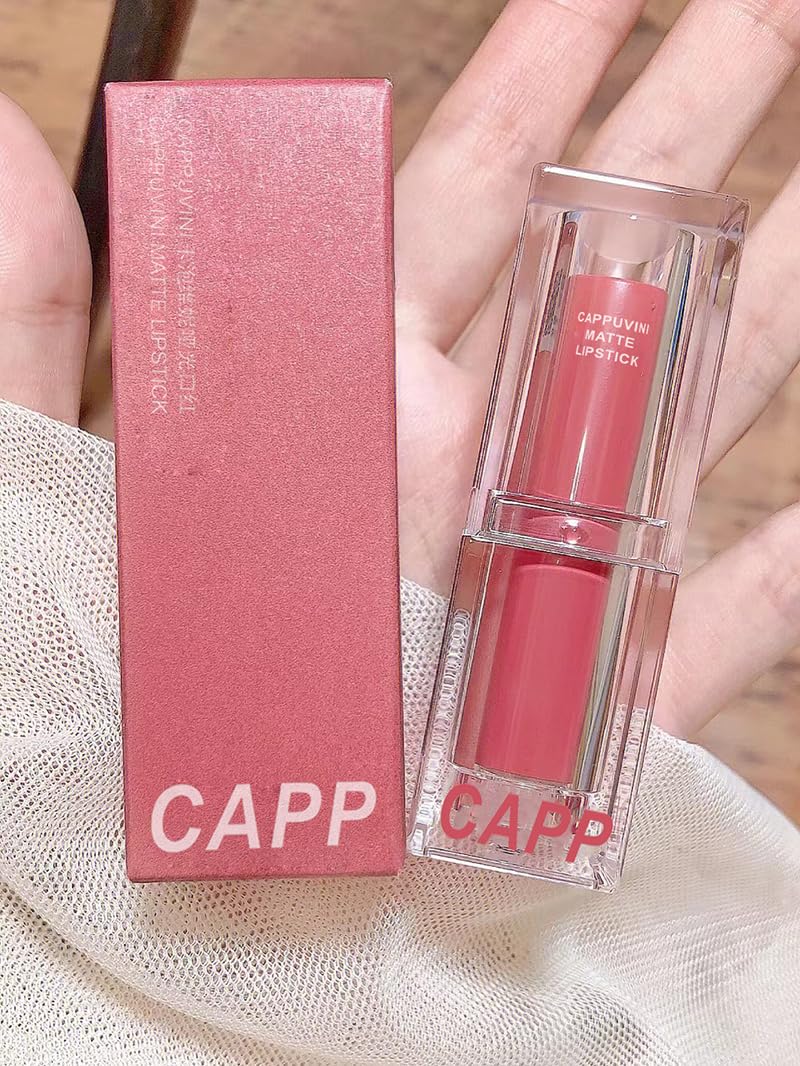 Cappuvini Creamy Matte Mousse Lipstick | Waterproof Smudge-Proof Formula | Comfort with High Pigmentation | Curated Shades Including Nude Brown Coral Terracotta | Transfer-Resistant Long Lasting | Clean Girl Aesthetic Kawaii Packaging | Buildable Coverage