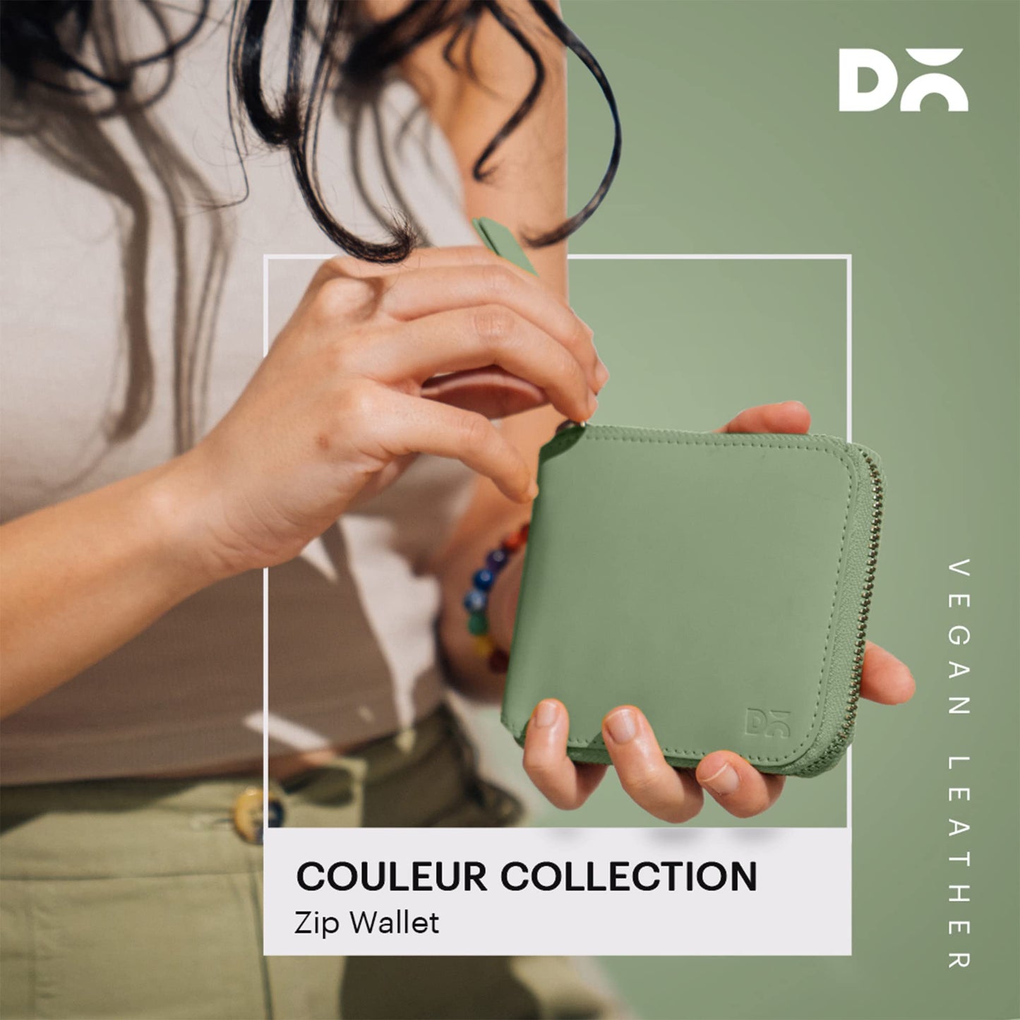 DailyObjects Sap Green Women's Zip Wallet | Made with Vegan Leather Material | Carefully Handcrafted | Holds up to 8 Cards | Slim & Easy to Fit in Pocket | Coin Pocket with Button Closure