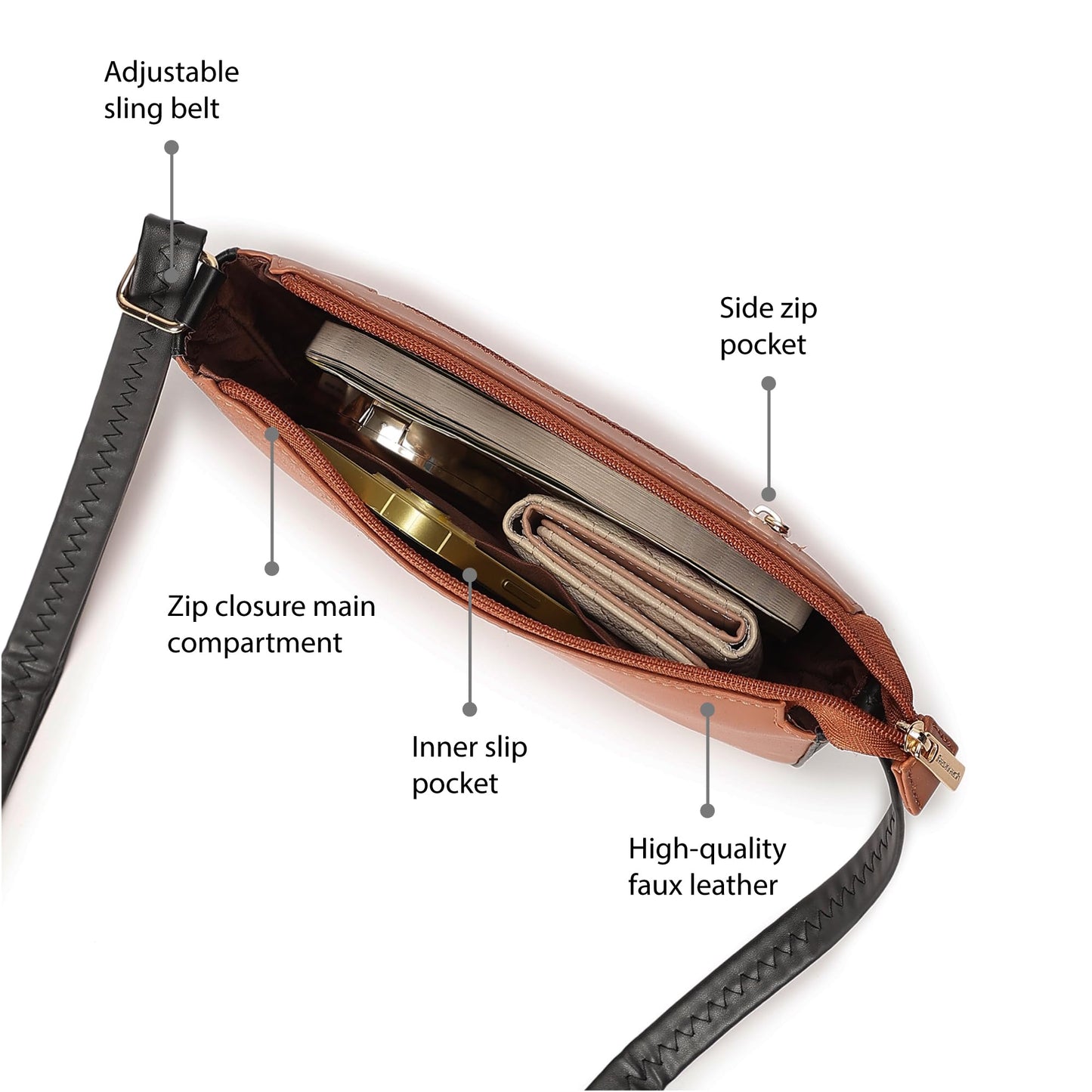 Fastrack Sling Bag For Women | Faux Leather Sling With Zip Closure | Adjustable Strap and Multiple Pockets For Easy Storage| Trendy Handbags For Women