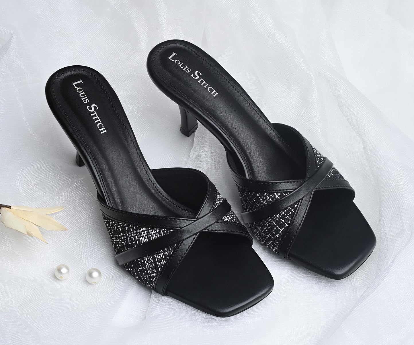 LOUIS STITCH Women’s Fashion Slip-On Pointed Heel Sandals | Open Toe Black Stiletto Heel Sandal for Ladies, Stylish and Comfortable Sandal | LSOF-LDPH-TSMUJB | UK-6