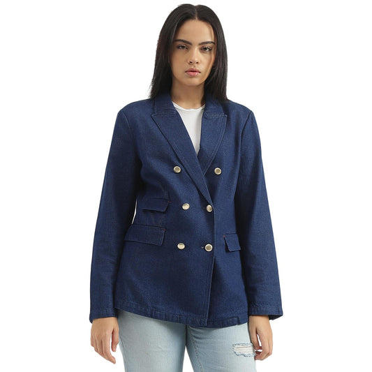 UNITED COLORS OF BENETTON Lapel Collar Solid Blazer (Size 40)-24A23J2DW028905 Blue