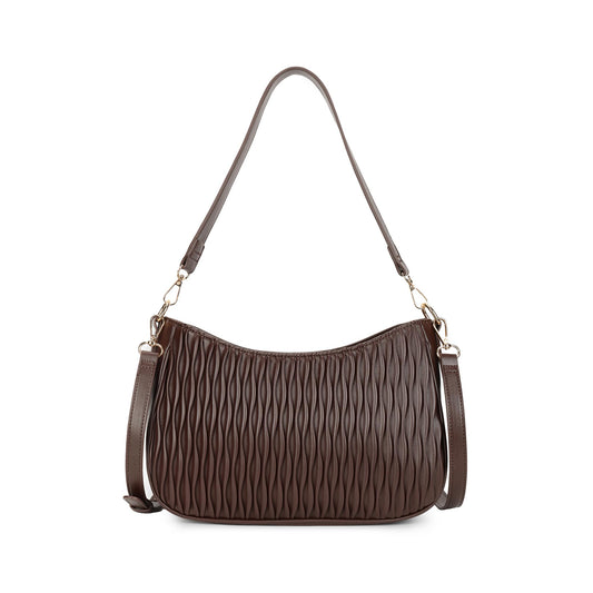 Fastrack Brown Wave Shoulder Bag for Women | Faux-Leather Handbag | Dual-Carry Shoulder & Crossbody Sling | Spacious Everyday Bag with Organizer Pockets