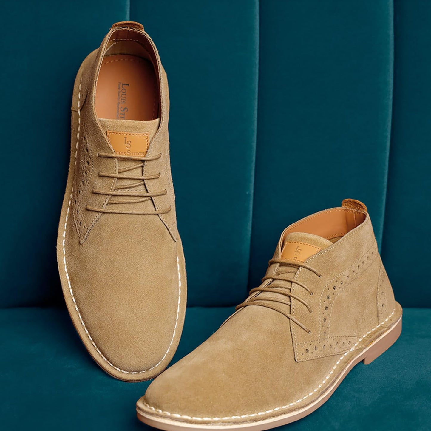LOUIS STITCH Chukka Boots For Men| Suede Leather Boots for Men| High Ankle Casual Boot | Casual Office & Trekking Shoes | Hiking Boots for Men | Stitch Down Desert Boots |Size-UK07 Cream [LSSDSUCKBGCM]