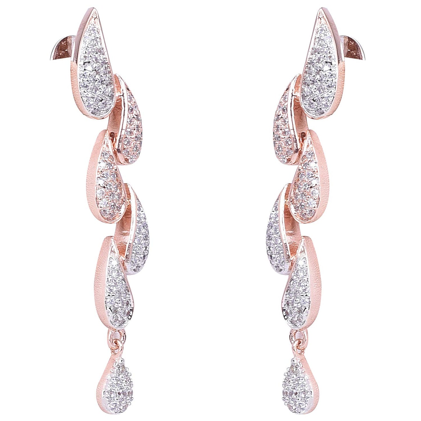 Ratnavali Jewels American Diamond CZ Rose Gold Plated Designer Jewellery Set/Necklace Set with Chain & Earring for Girls/Women (RV3382RG)