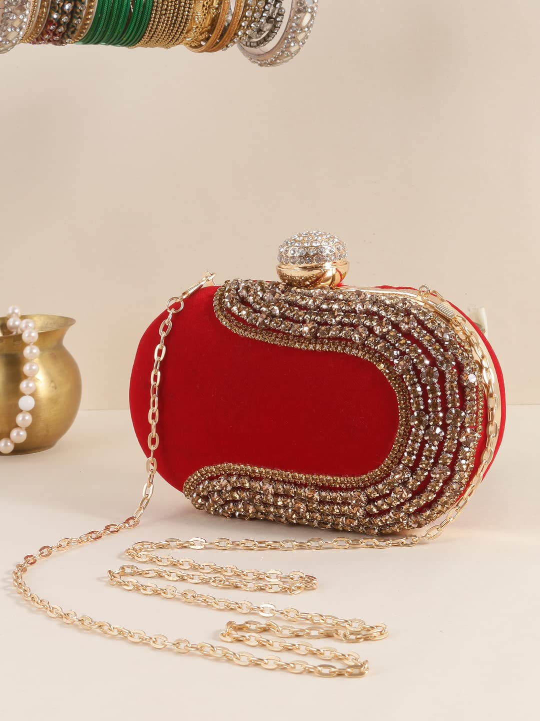 SWISNI Women's Handicraft Beautiful Box Clutch Bag ||Evening Party Clutch Bag Wallet Clutch||Clutch Purses for Women Wedding Handmade Evening Handbags Party Bridal Clutch(Red Color)