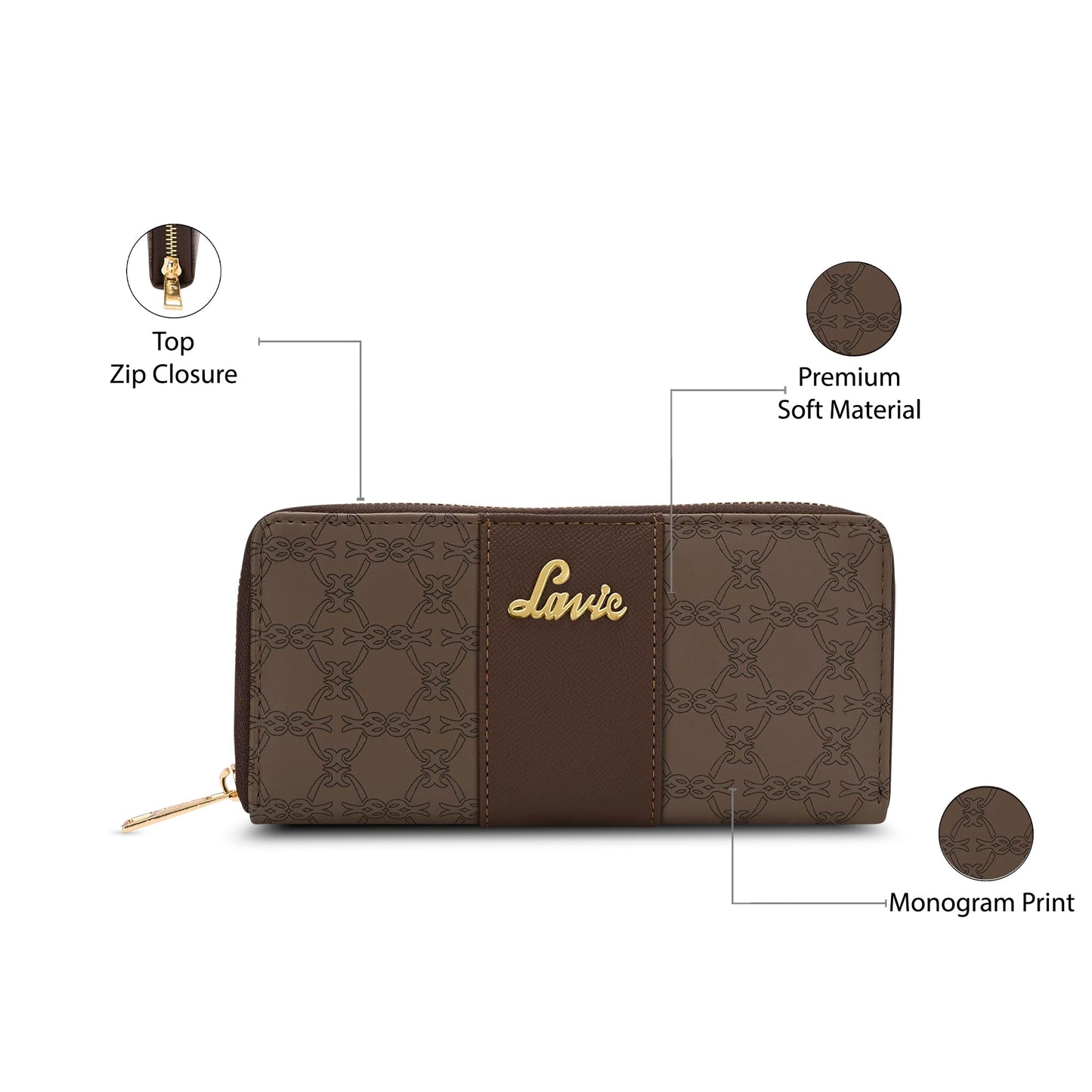 Lavie Women's Mono Wallet | Ladies Stylish Purse Bag | Credit Card, Money Holder | Zip Around Wallet | Gift for Women