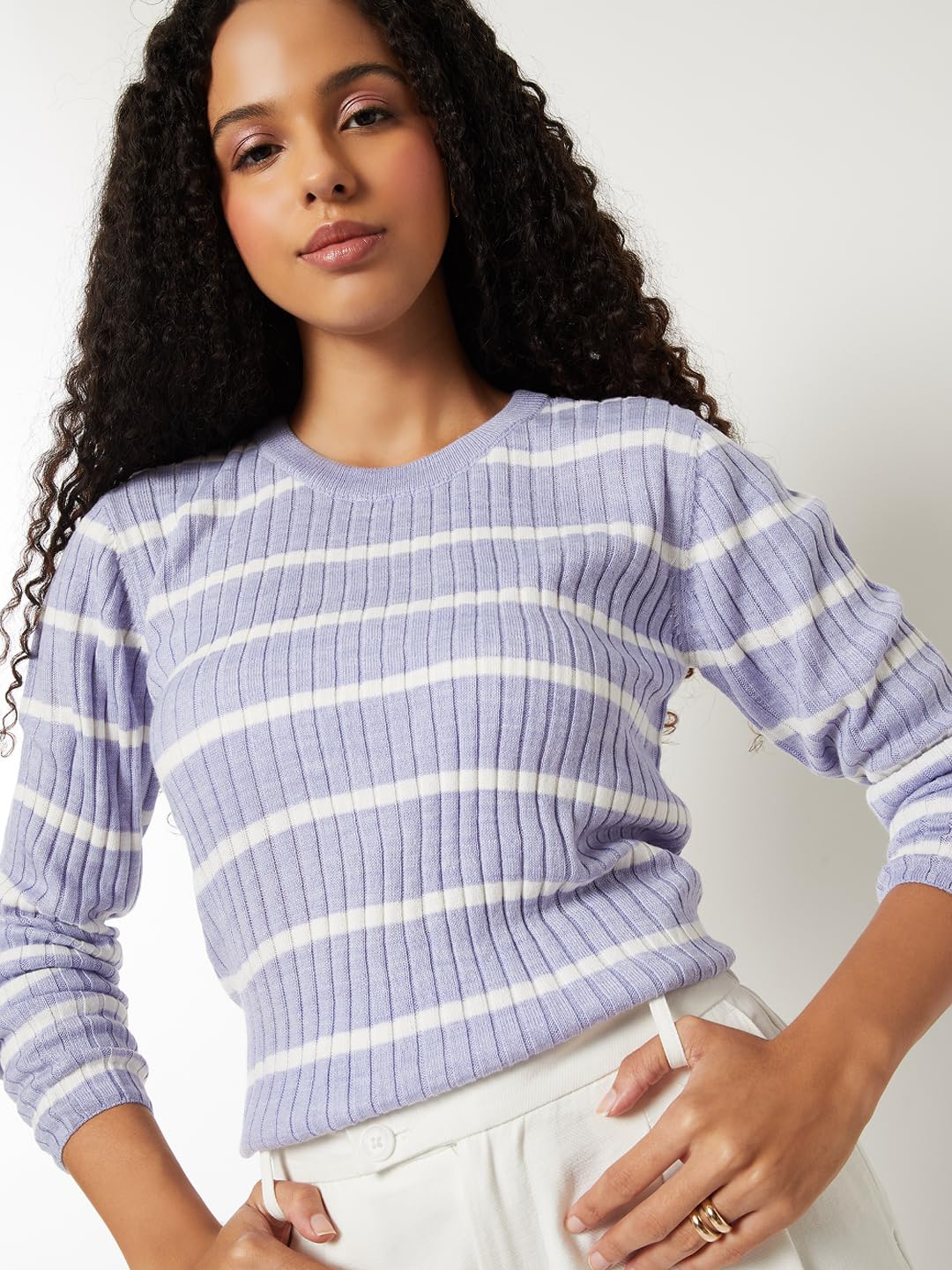Max Women Striped Sweater (Blue_M)