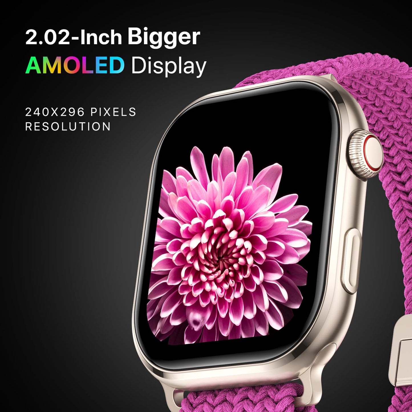 Fire-Boltt Brillia Pro Smart Watch with 51.3mm (2.02 inch) AMOLED Display, Bluetooth Calling, SpO2, Heart Rate Monitoring, 120+ Sports Modes, IP67 Waterproof, Long Battery Life (Pink Wave)