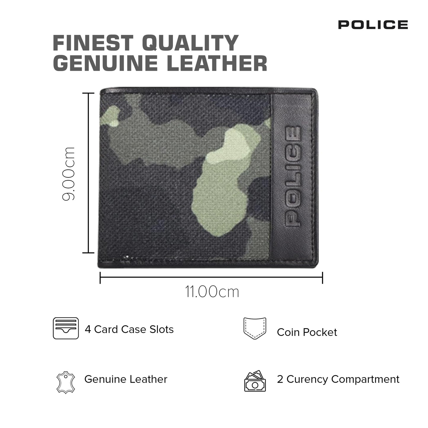 Police Branded Wallet for Men Original Leather | Premium Slim Wallet for Men Stylish Genuine Leather Gents Purse with 4 Card Holder Slots | 2 Slip-in Pockets | Ideal Diwali Gifts - Black