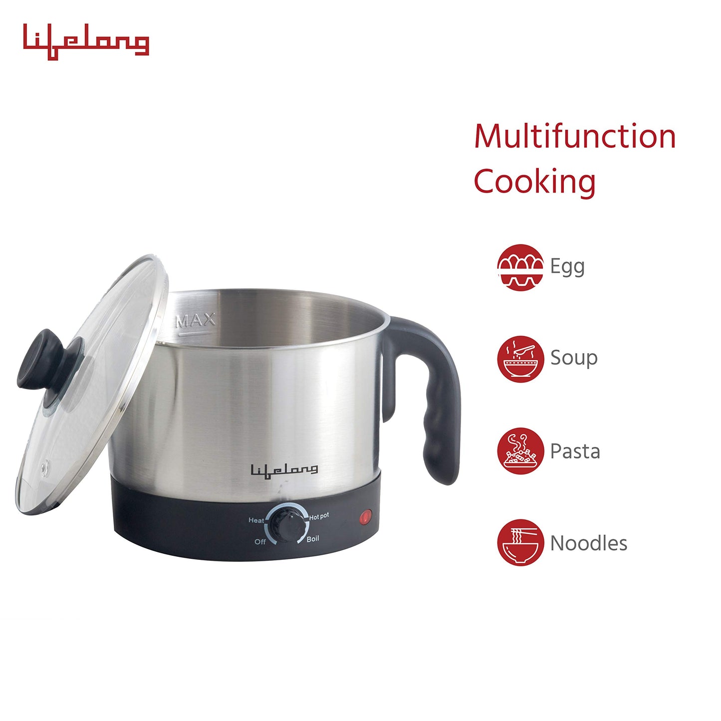 Lifelong Multifunction Cooker/Kettle 1.5 litres (Best for Boiling Milk, Eggs, Soup and Maggi/Noodles), Silver, 1.5 liters (LLMC01), Stainless Steel, 600 Watt