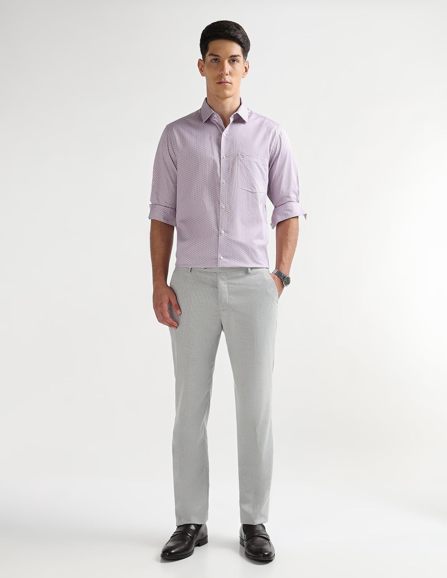 Arrow Men's All-Over Printed Originals Shirt (ARAKSH0674_Lavender_39)